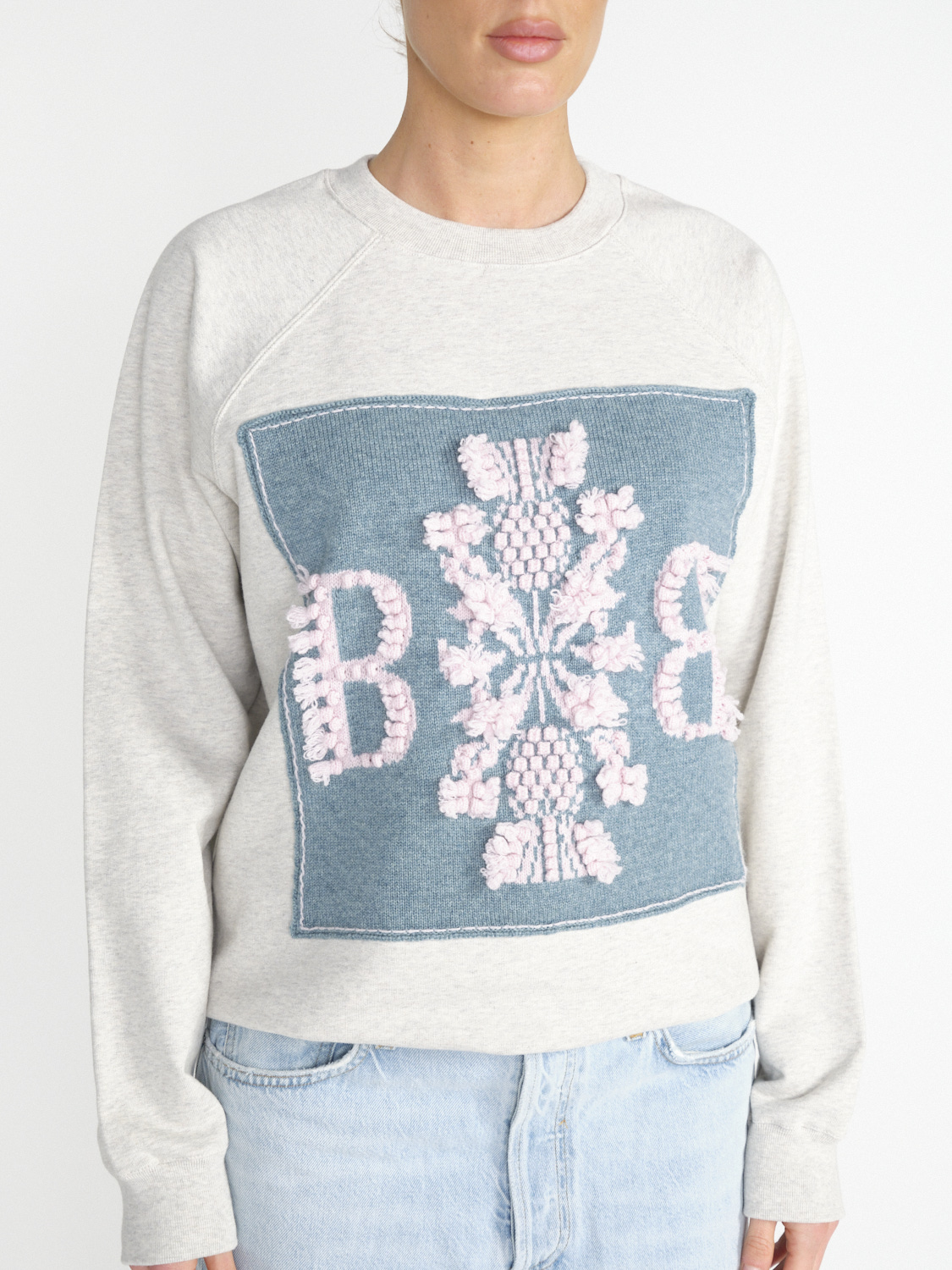 Barrie Thistle Logo Sweat - Cotton sweater with cashmere application  petrol S