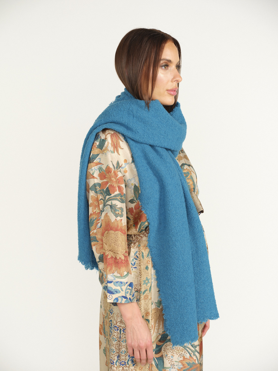Faliero Sarti Alexia - Wool and Cashmere Rectangular Scarf blue One Size