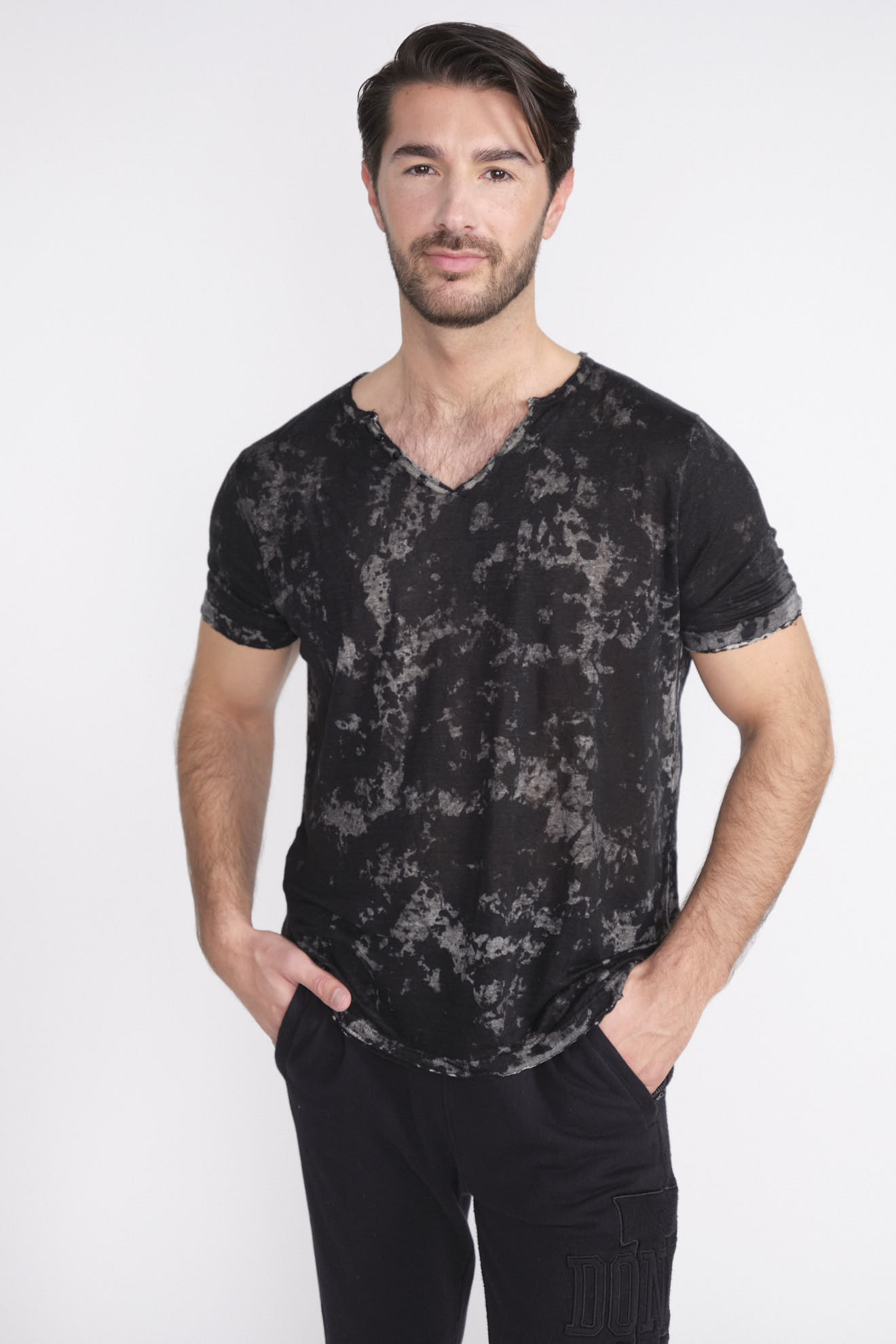 Avant Toi Maglia Serafino – T-Shirt mit Batik Muster schwarz XXL