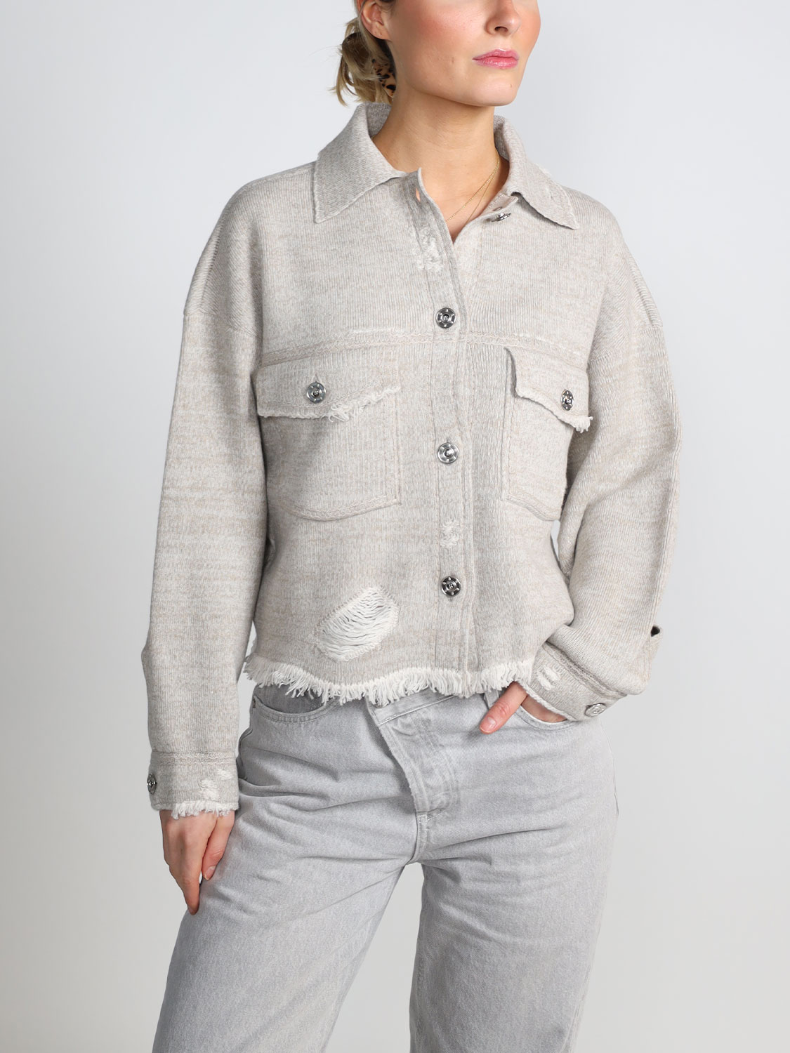 Barrie Jacke aus Baumwoll-Cashmere-Mix mit Fransen-Details creme XS/S