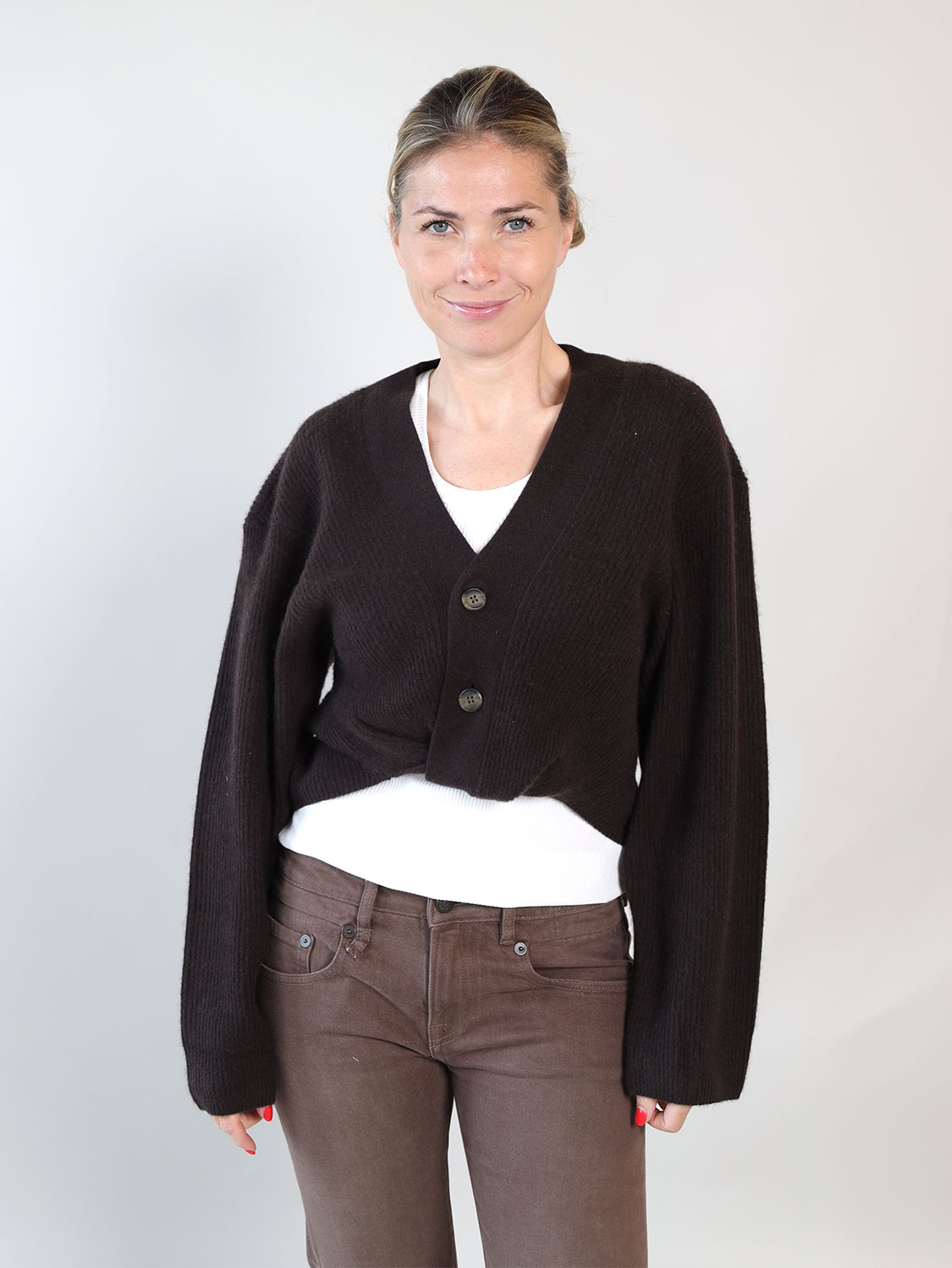 R13 Twisted Front  – kurzer Cardigan   braun S