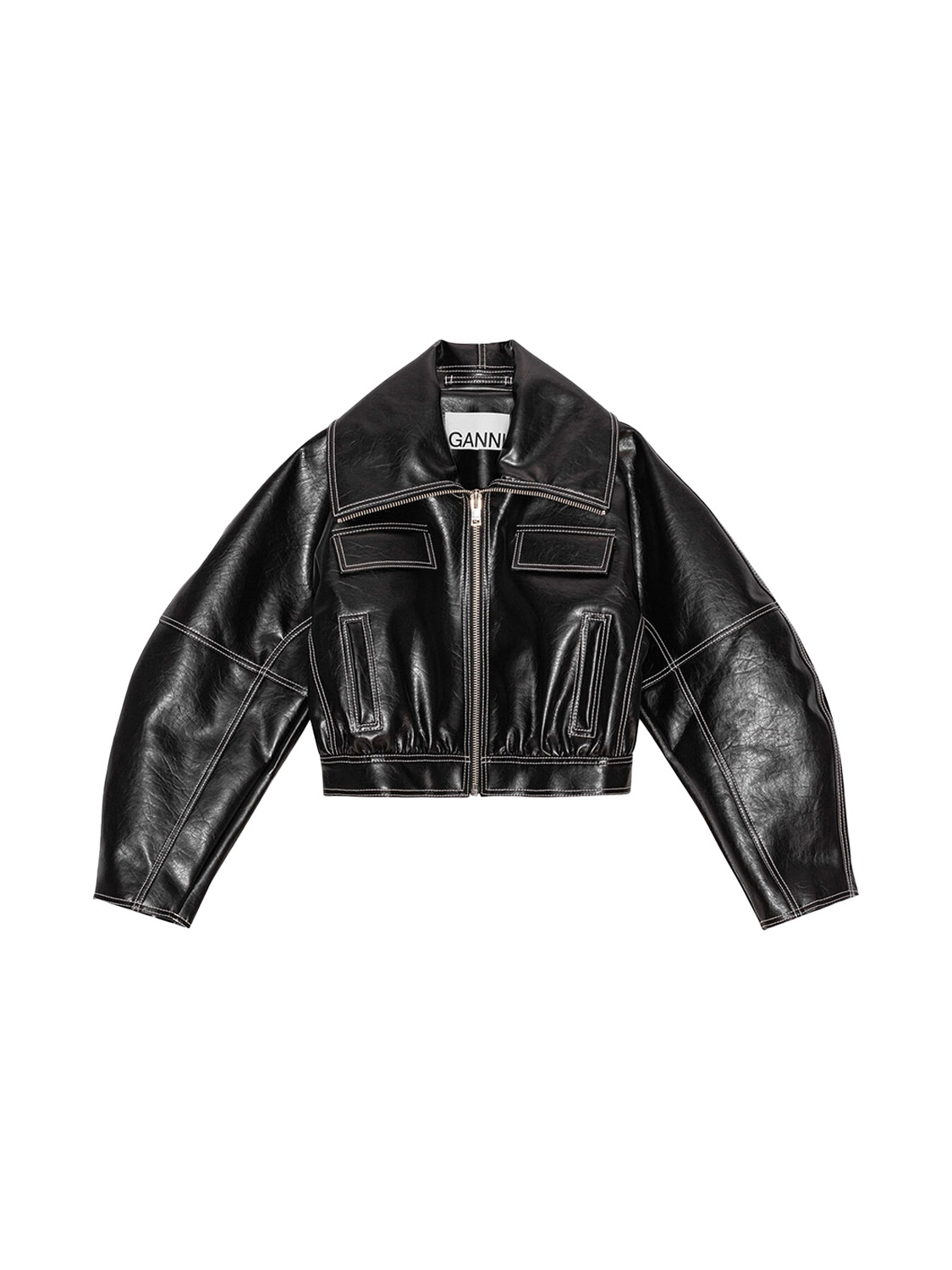 Ganni Shiny oversize leather jacket  black 34