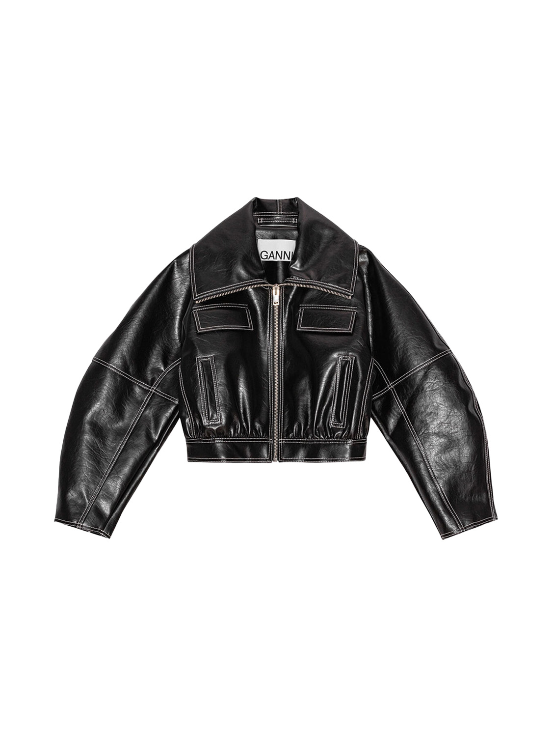 Ganni Shiny oversize leather jacket  black 38