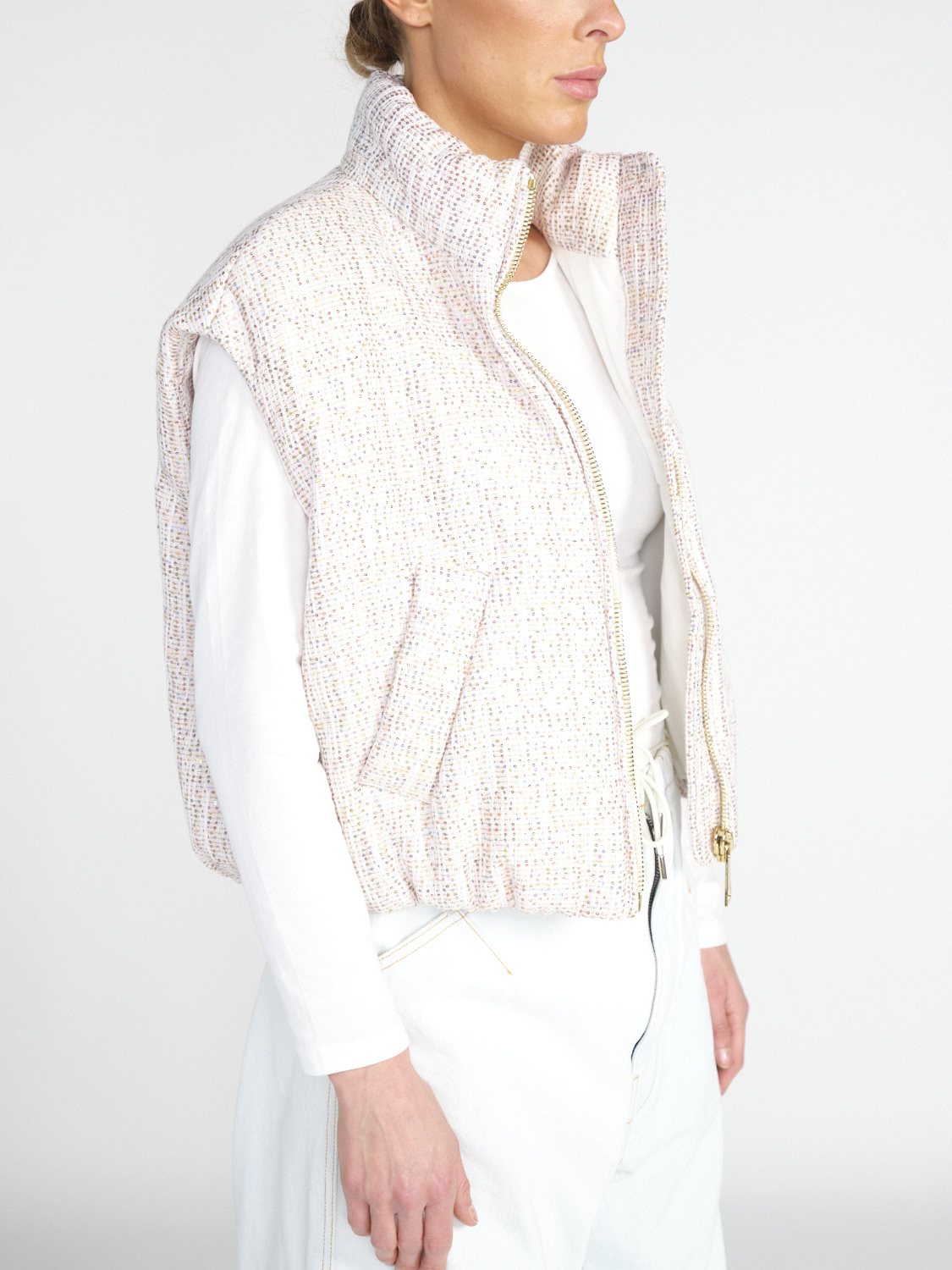 Khrisjoy Joy - Gilet cropped con paillettes   creme XS/S