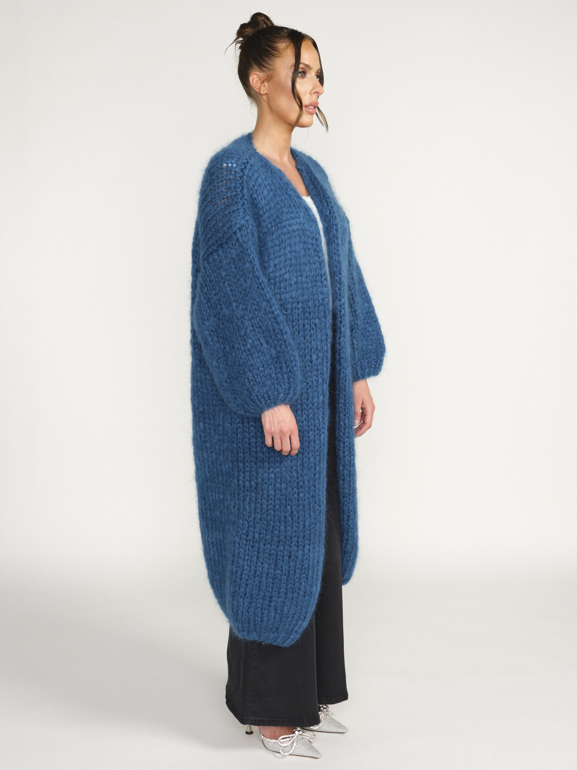 Maiami Mohair Big Coat - Cardigan with wide sleeves in mohair blue One Size