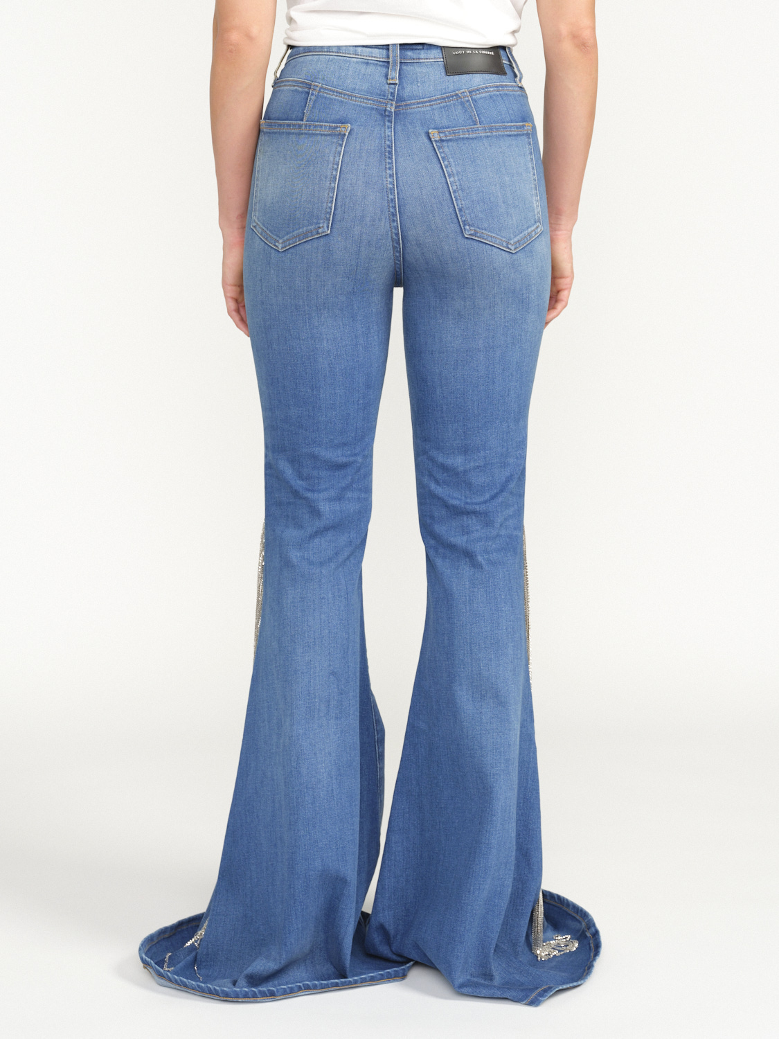 Cout De La Liberte Heidi - Low-waist Jeans-Schlaghose mit Glitzer Fransen-Details blau 25