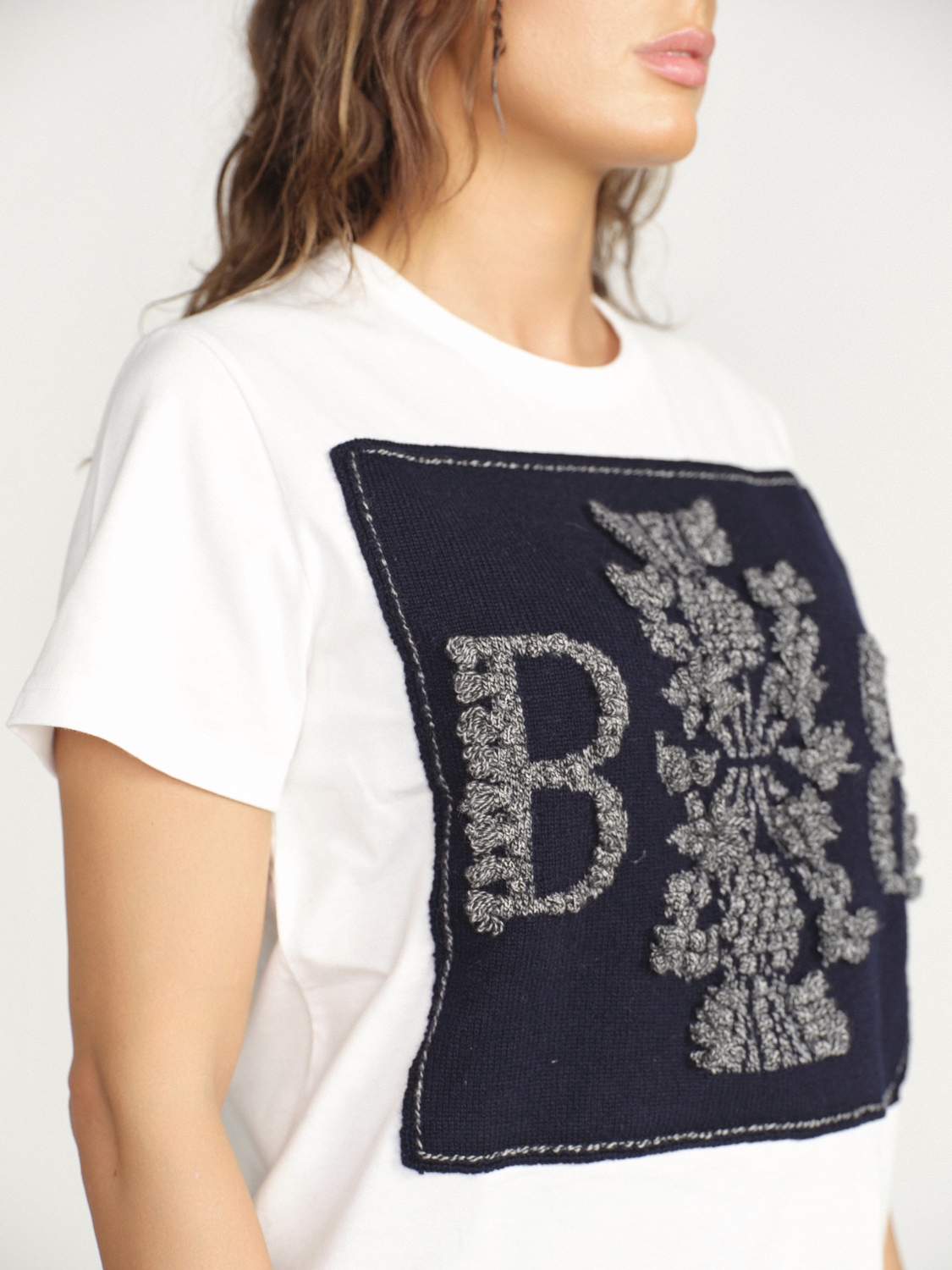 Barrie T-Shirt with logo cashmere patch - T-shirt avec logo patch en cachemire navy XS