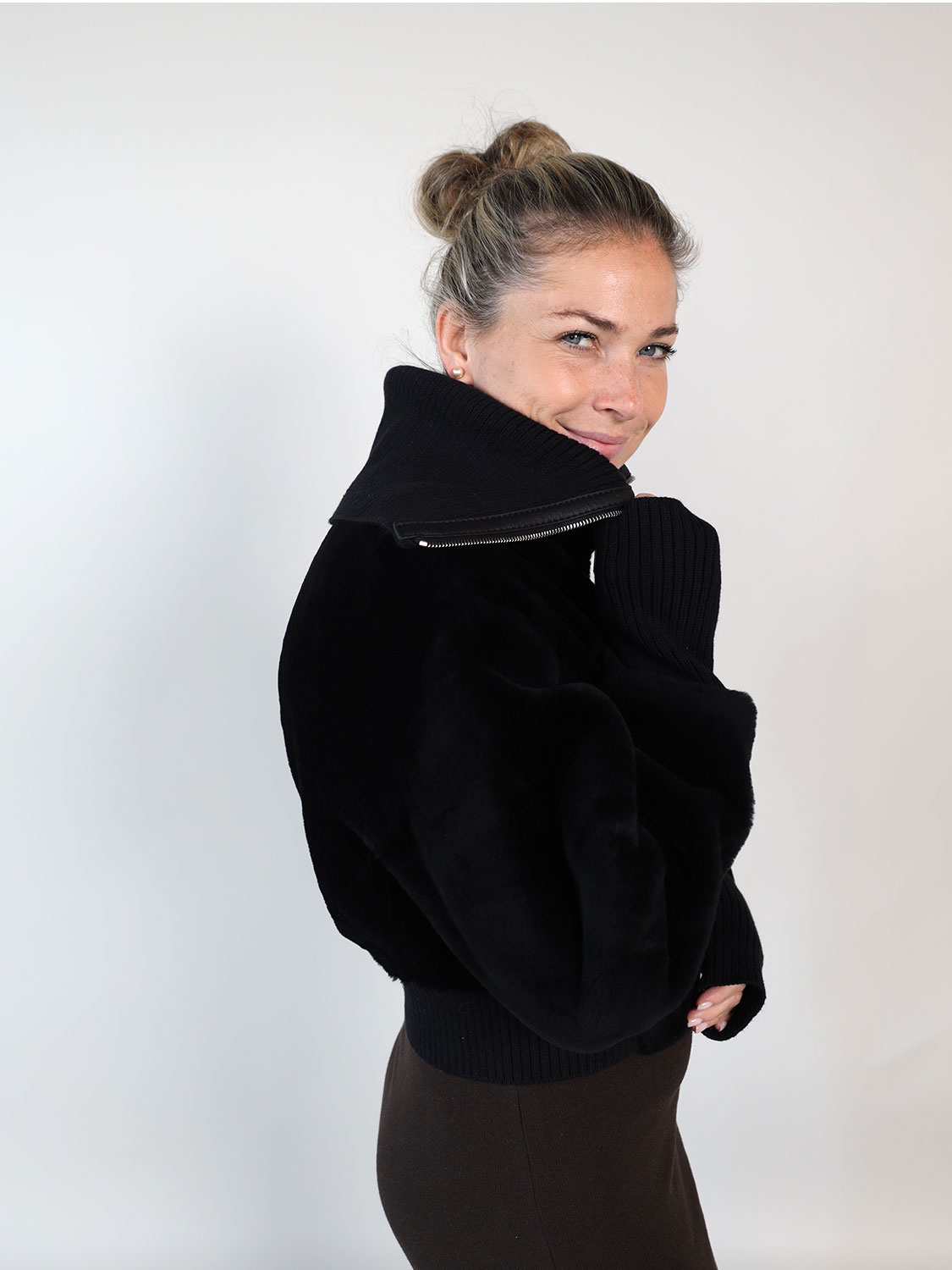 Victoria Beckham Shearling Bomber -Jacke aus Samtstoff  36 schwarz