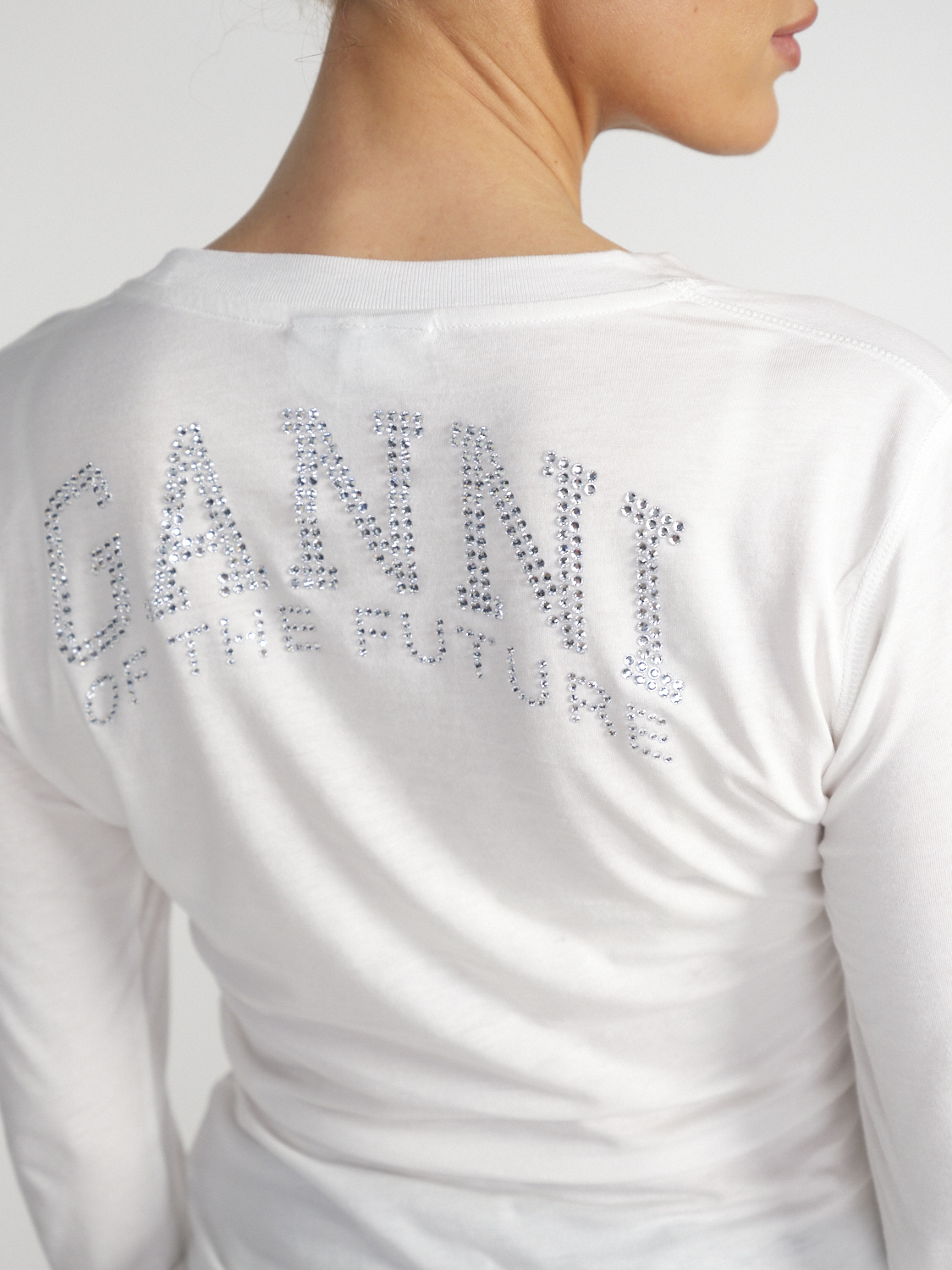 Ganni Jersey shirt with rhinestones  white XS