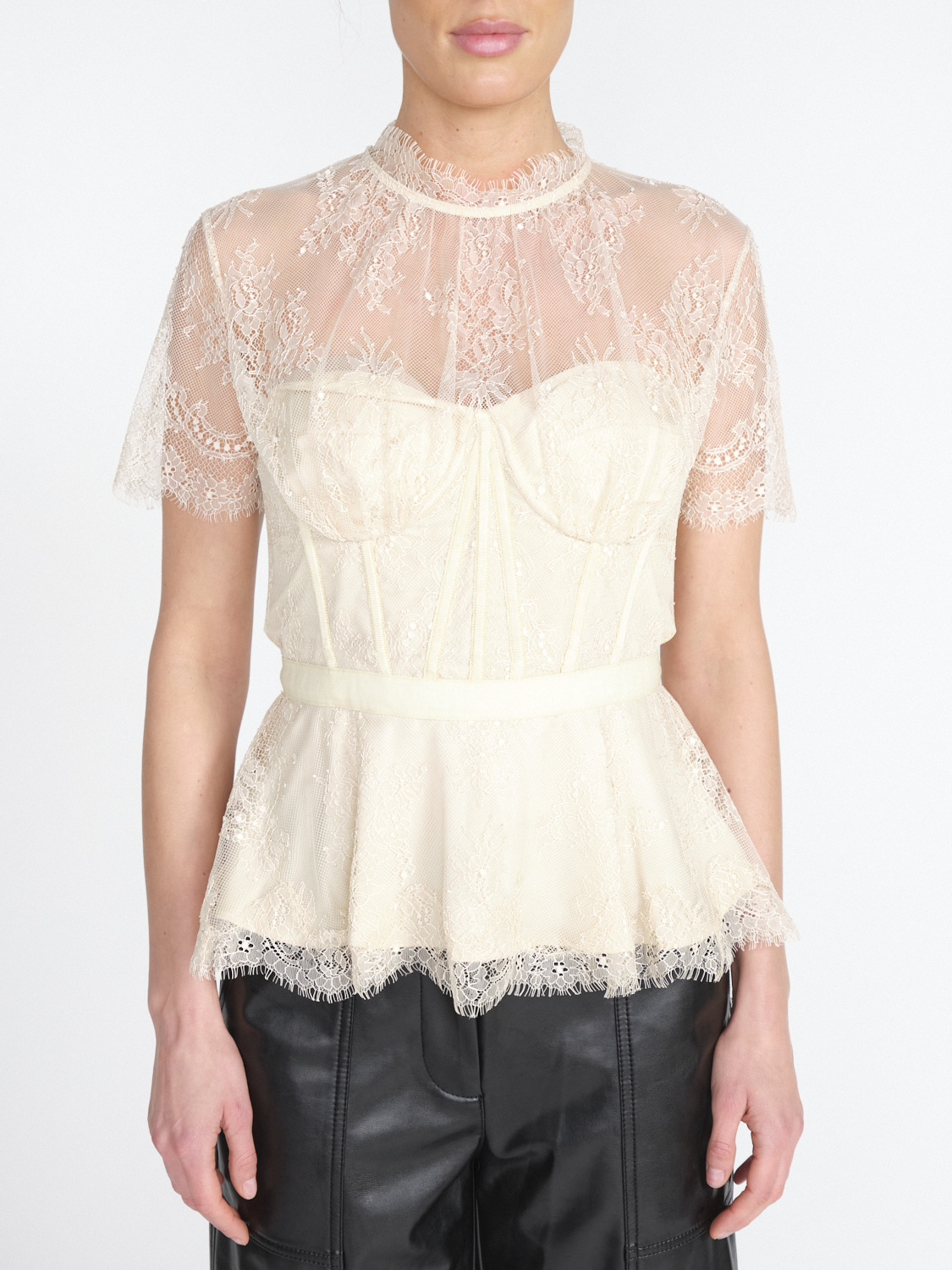 Simkhai Kehlani - Top bustier elasticizzato con dettagli in pizzo  beige 40