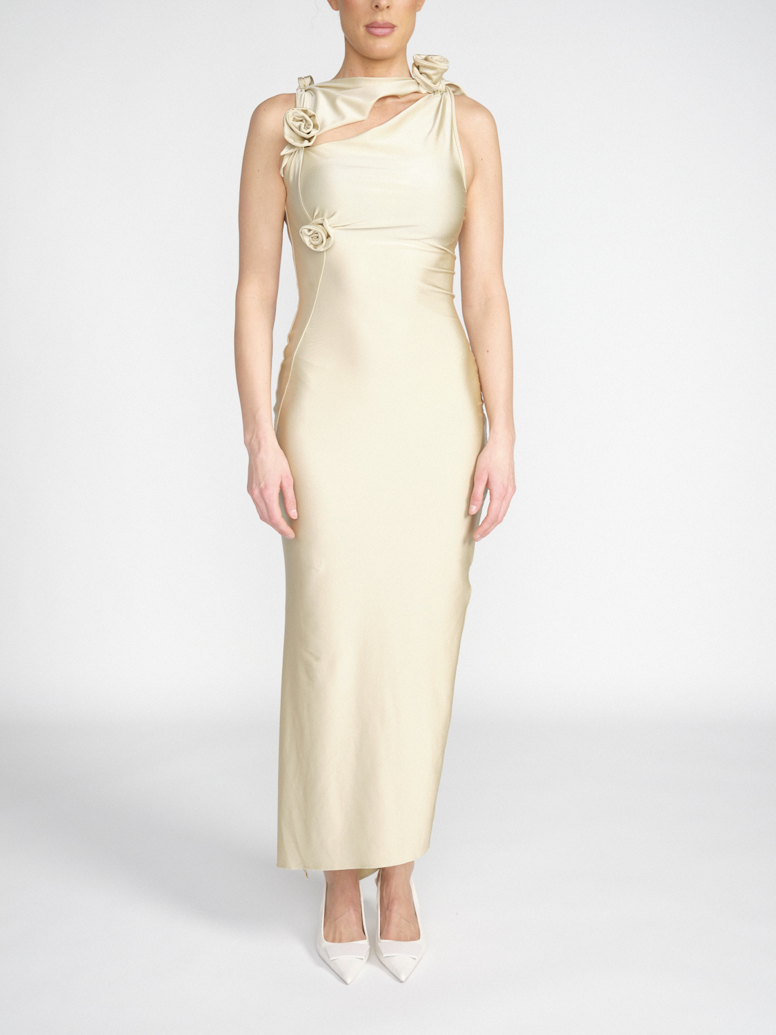 Coperni Stretchy jersey maxi dress with cut-out and rose pattern  beige M