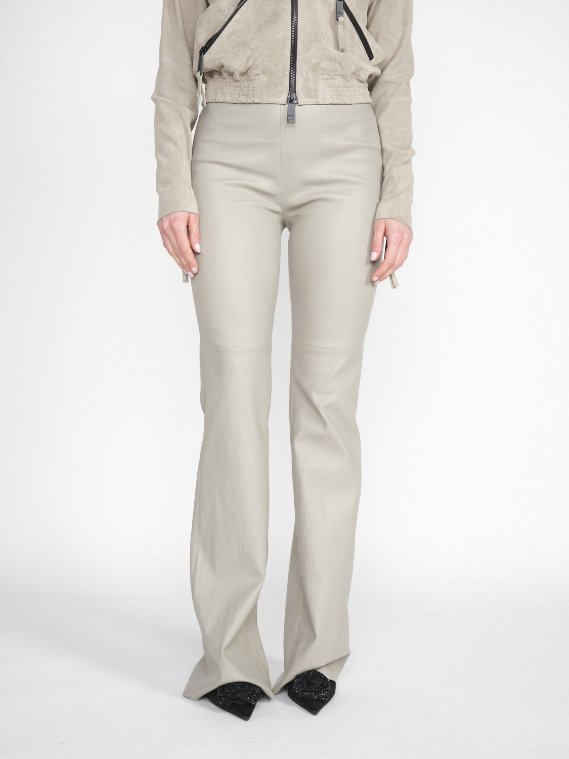 jitrois Niki Pant - Pantaloni svasati in pelle di agnello   beige 36