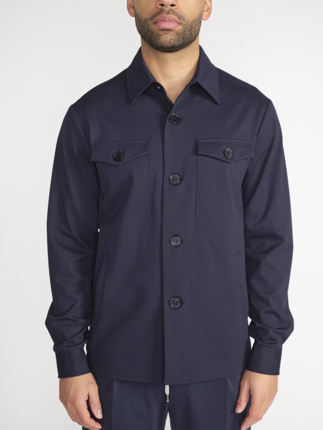 Harris Wharf London Tecno viscosa - Giacca-camicia elasticizzata in tessuto tecnico  marine 48