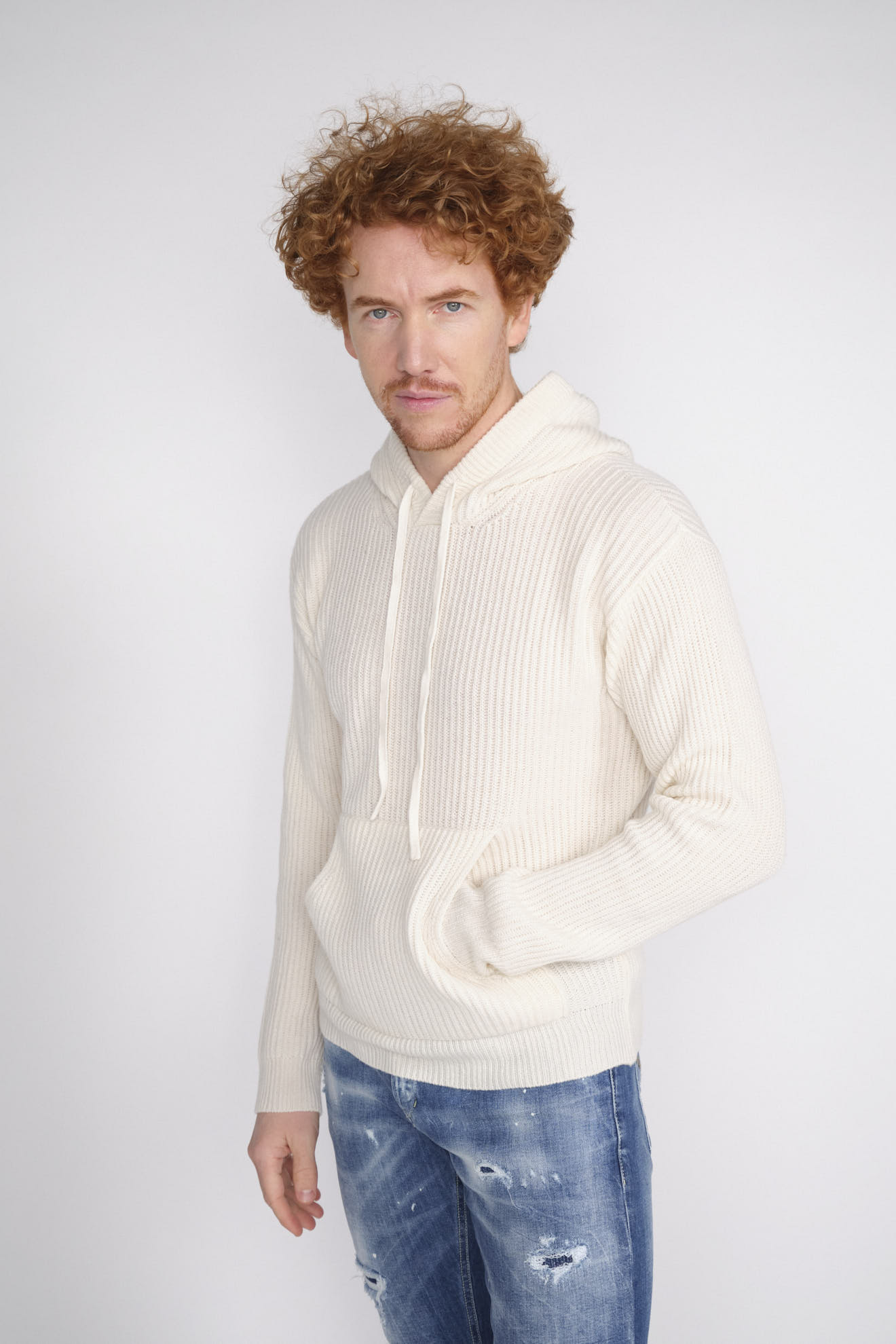 Stephan Boya Jimmy – Strickhoodie aus Cashmere weiss M