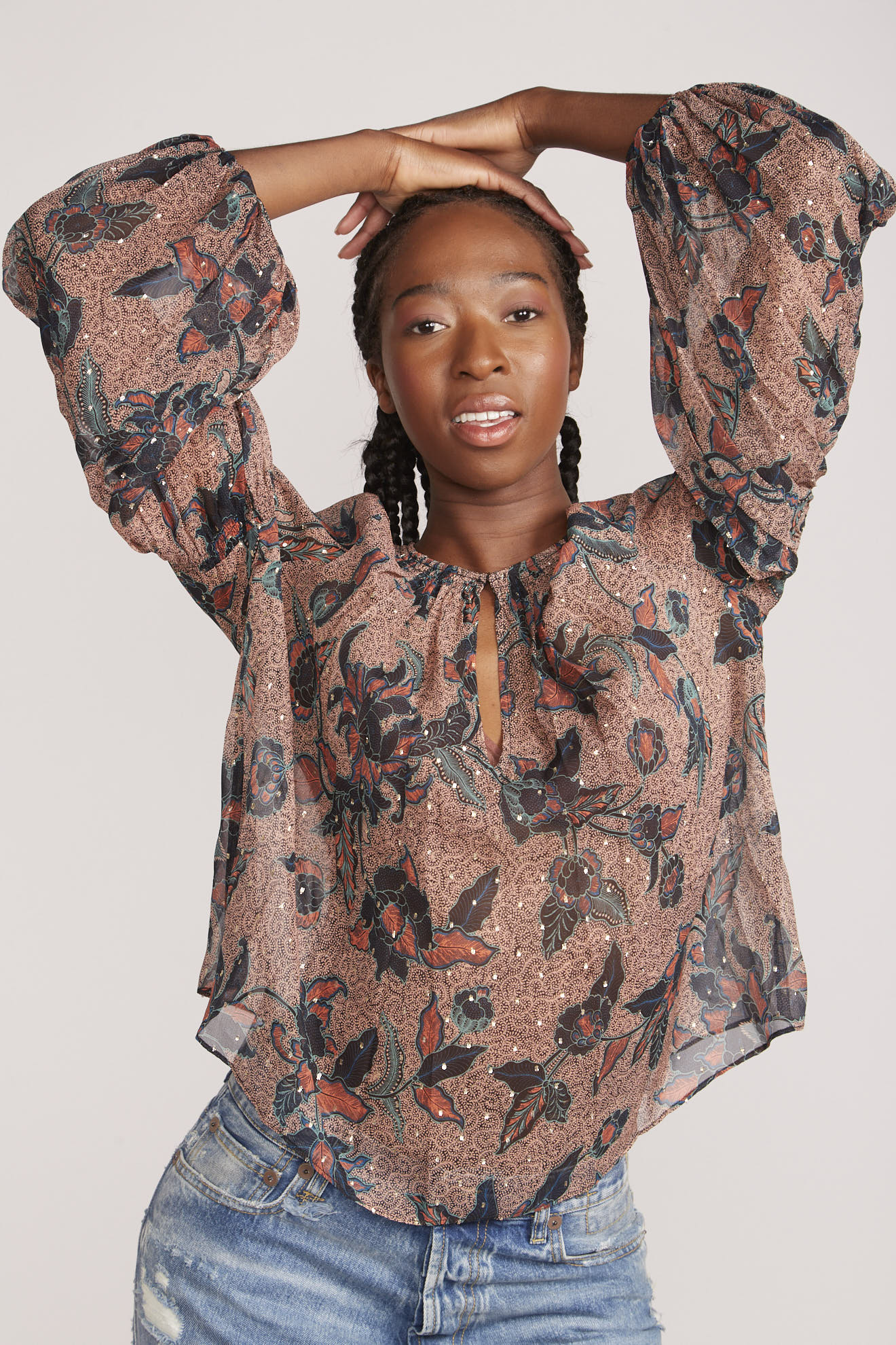 ulla johnson blouse multi all over print butterflies cotton model front