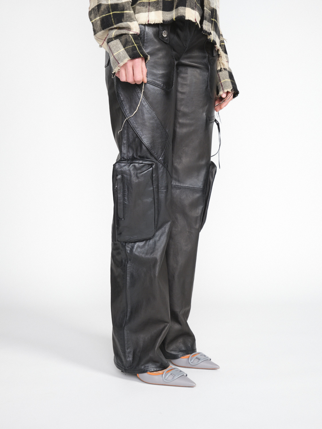 Blumarine Pantalone Pelle – Lederhose mit Biker-Details   schwarz 34