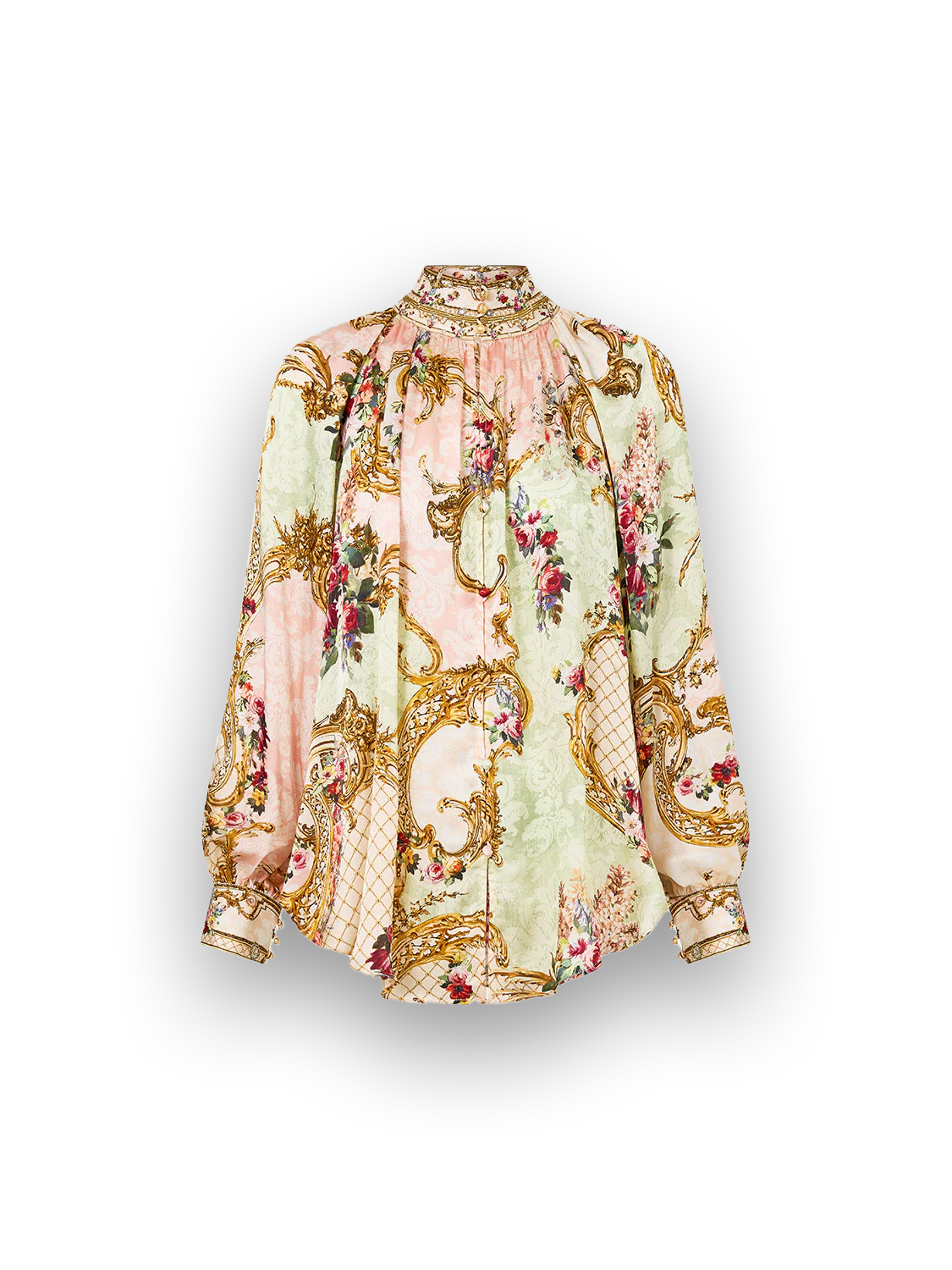 Blouse with flower pattern and embellishments 