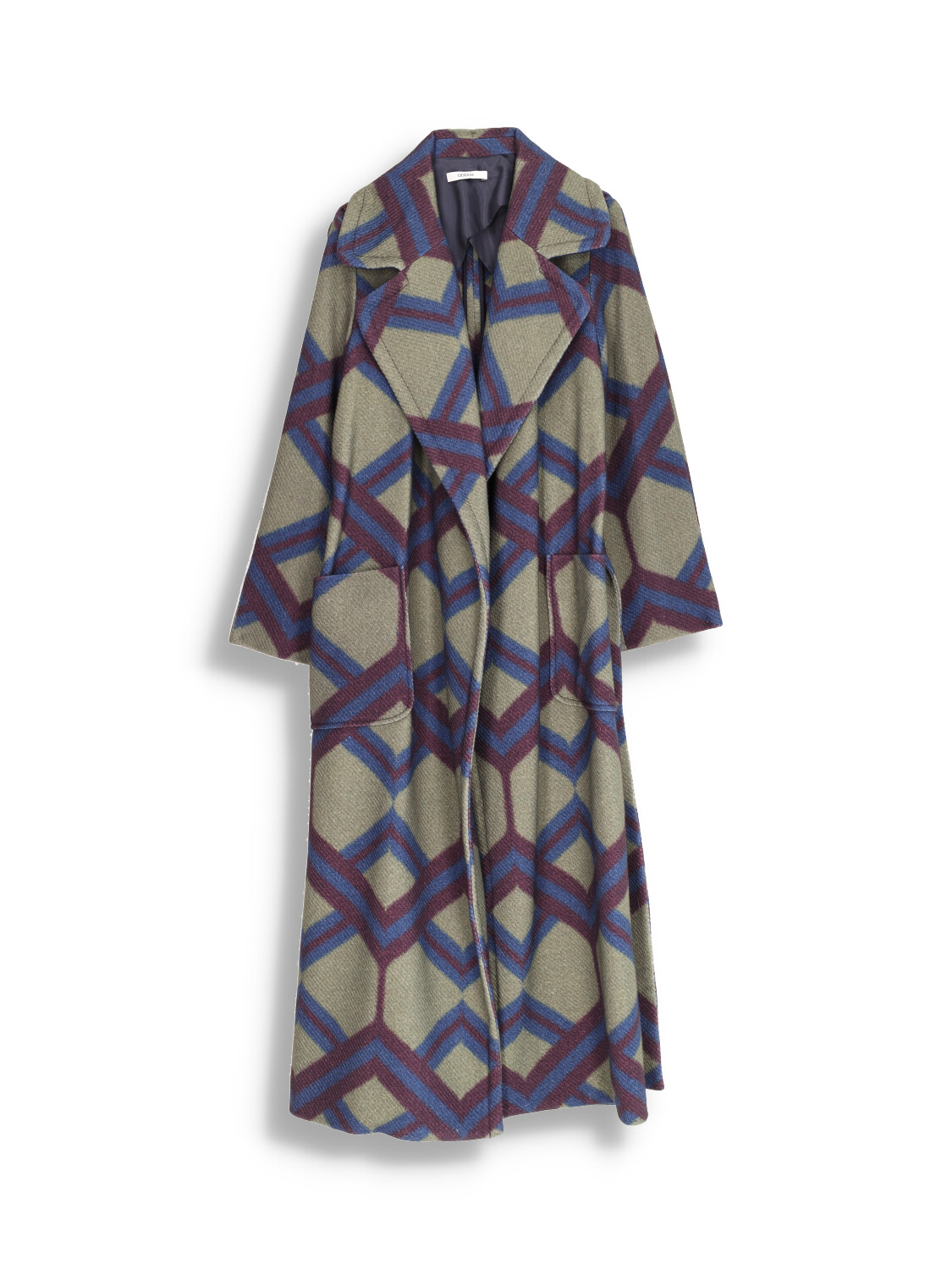 Coat with graphic design in virgin wool