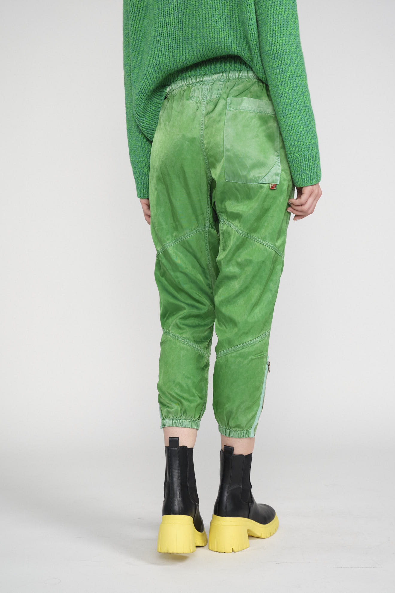 free city pants green plain cotton