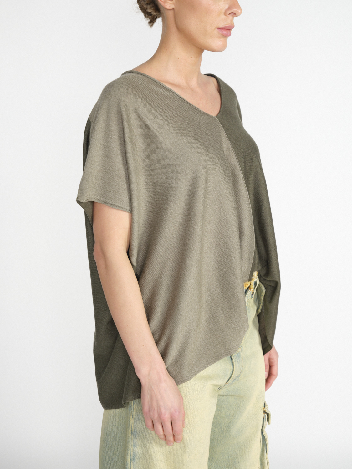 Kujten Nosy – Colorblock Seiden-Cashmere-Shirt   khaki One Size