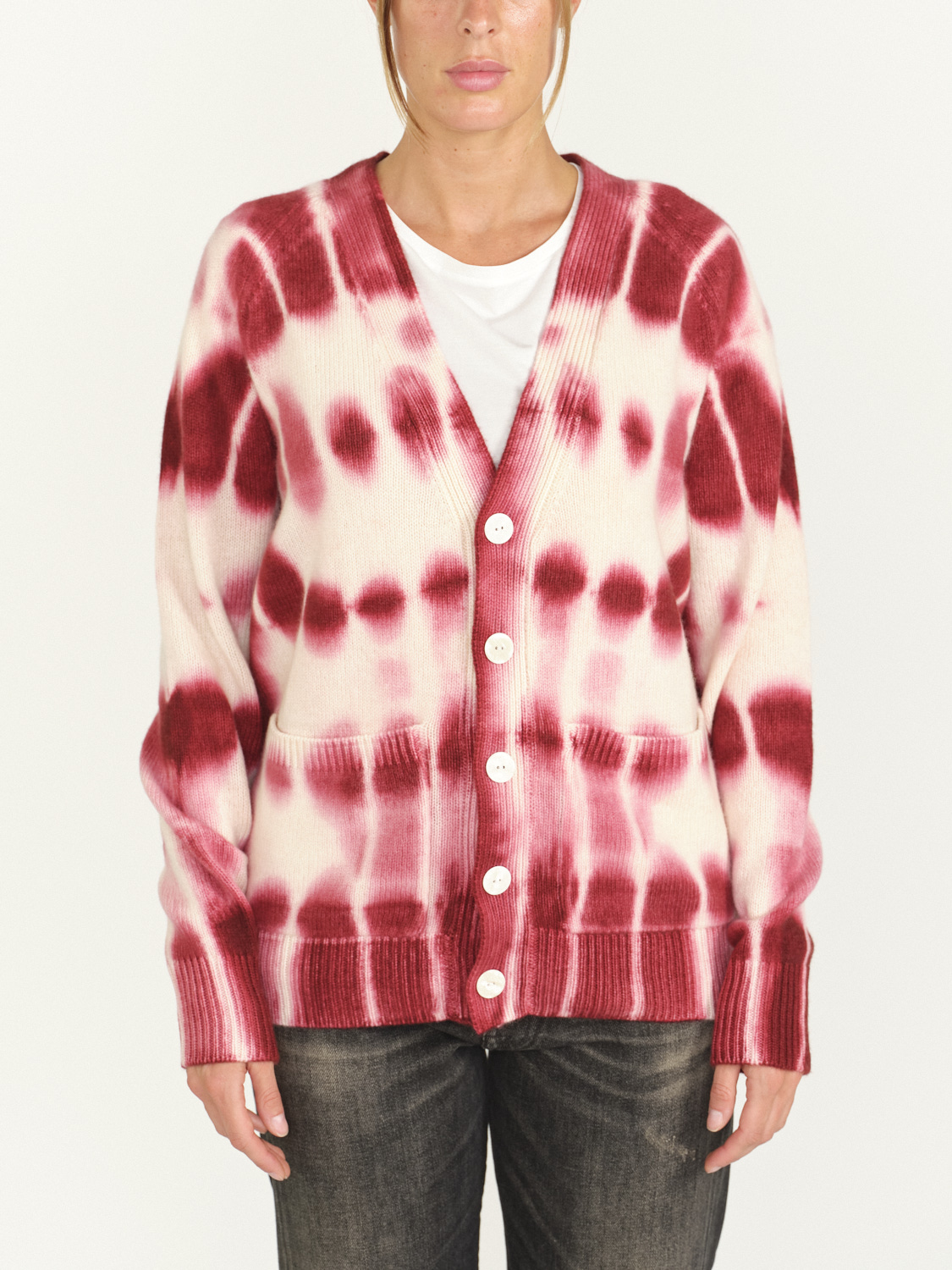 The Elder Statesman Isd Relaxed - Batik pattern cardigan is made of cashmere red S