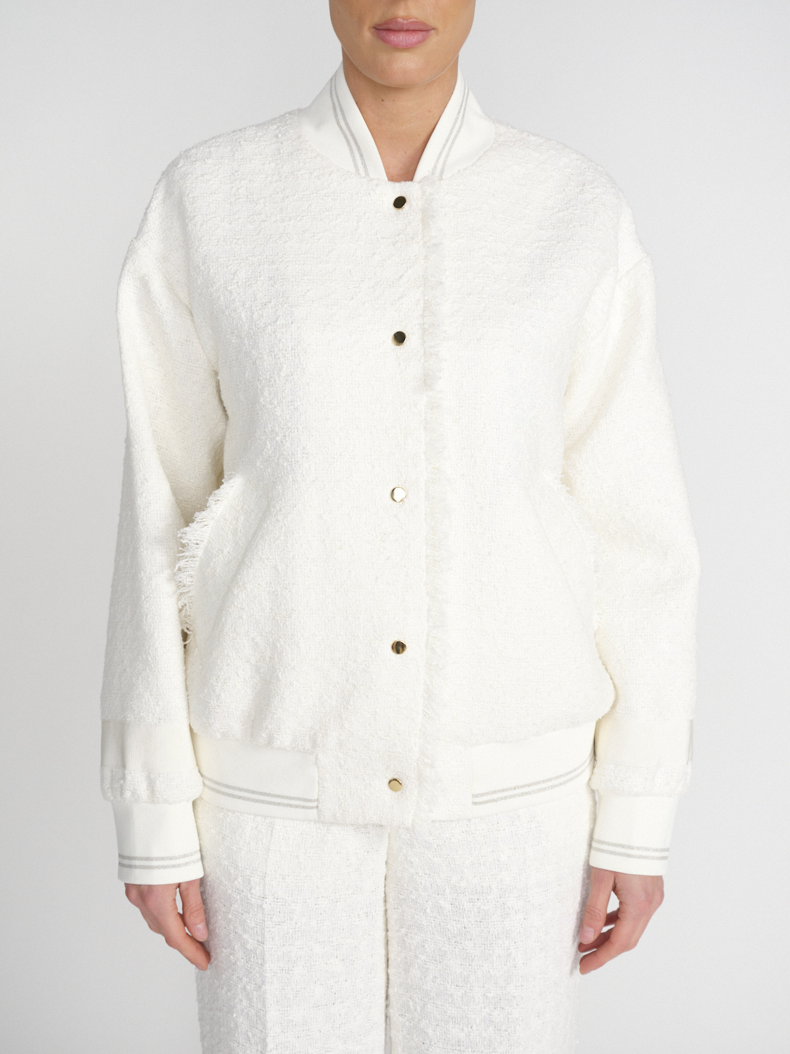 Lorena Antoniazzi Casual tweed bomber jacket with glitter details  white SM