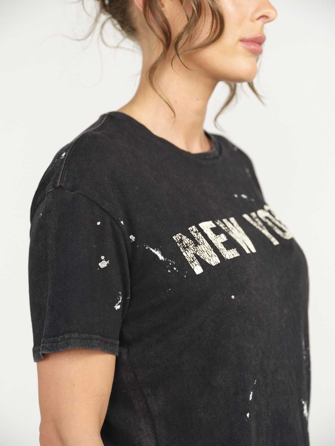 R13 New York Boy T-Shirt  - Splatter Shirt aus Baumwolle  schwarz XS