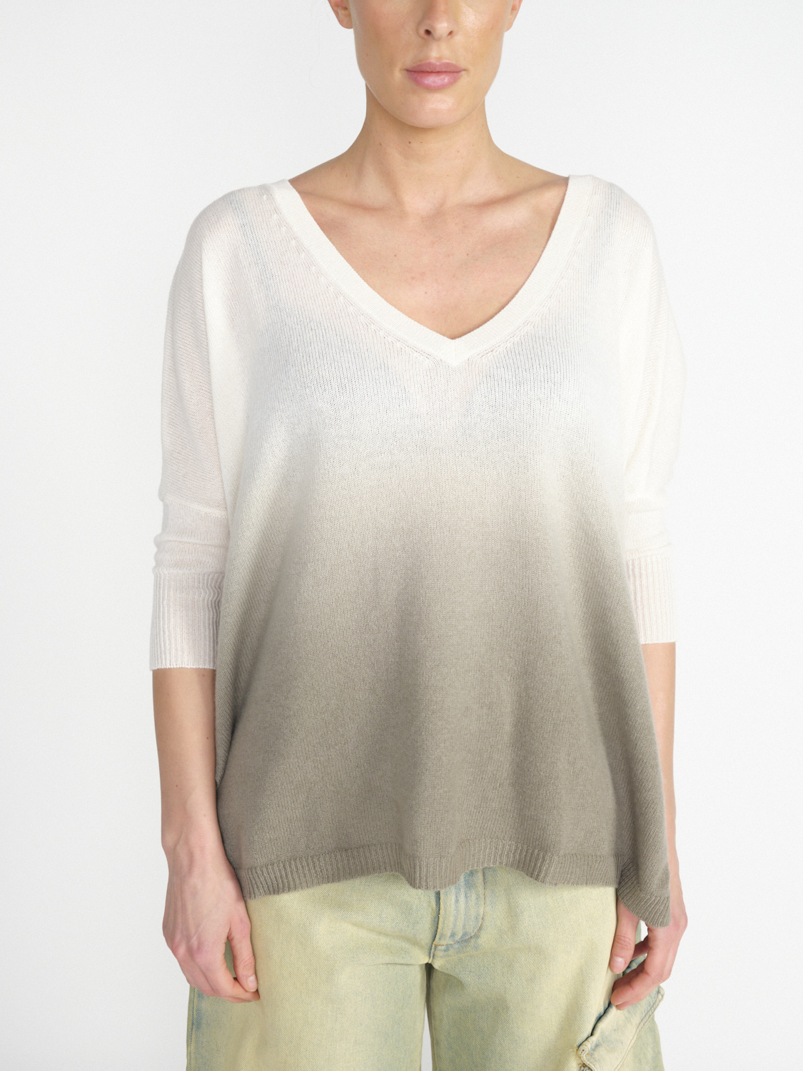 Kujten Minie - Maglia oversize in cashmere con sfumature di colore   cachi Taglia unica