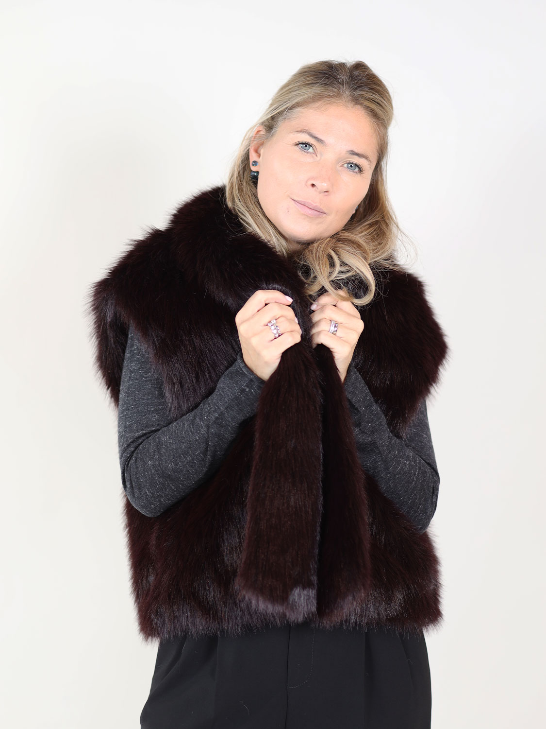 Betta Corradi Gilet – Weste in Felloptik   bordeaux XS
