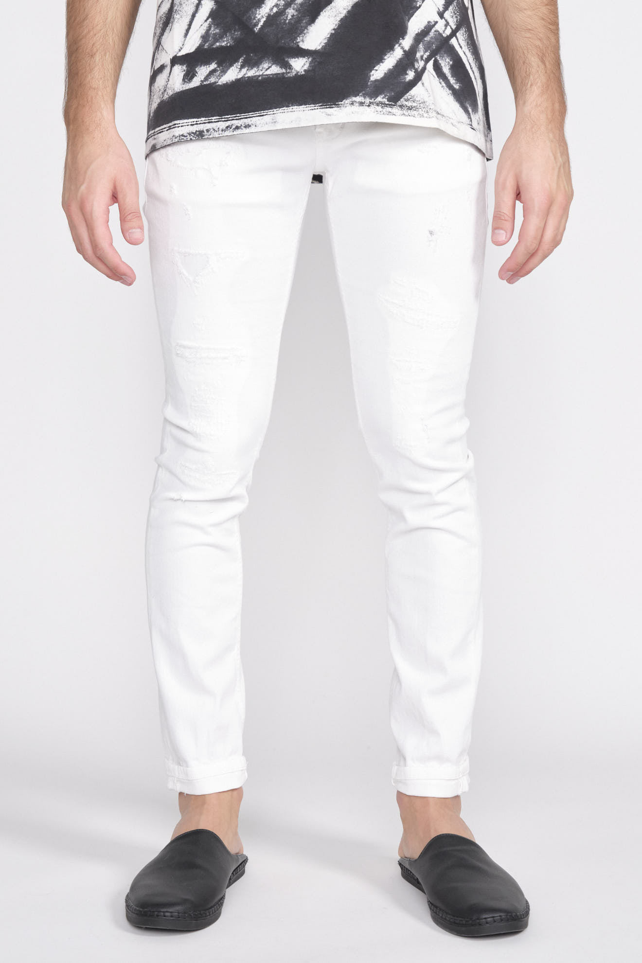 Dondup George skinny fit - Pantaloni in denim con gamba stretta e dettagli destroyed bianco 32