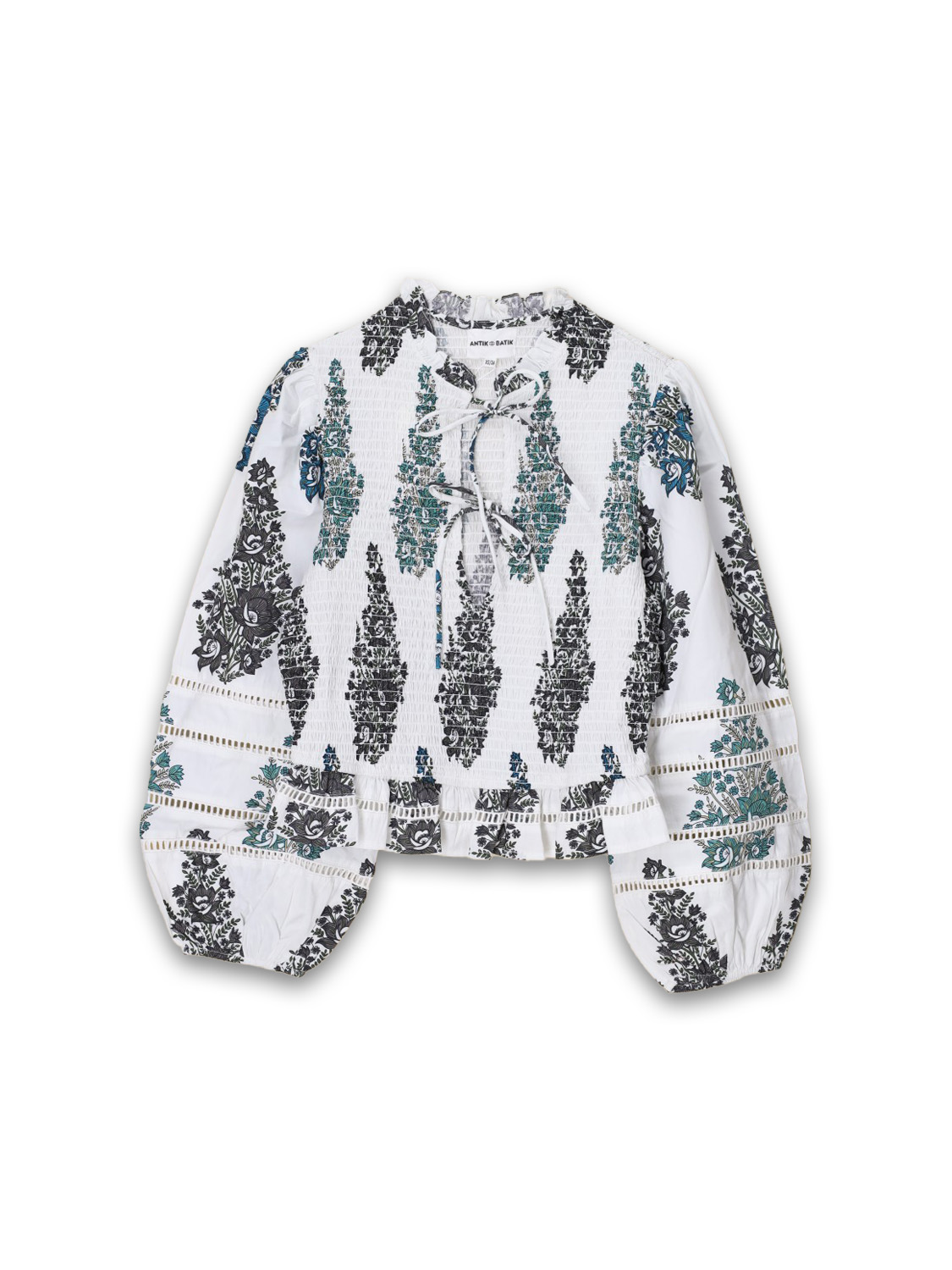 Antik Batik Muguet smocked blouse with lace detail  white 36