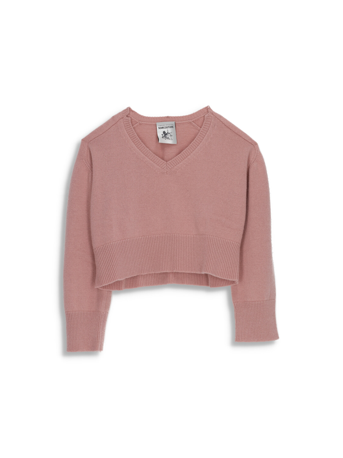 Semicouture Knitted sweater with long sleeves in virgin wool rosa XS