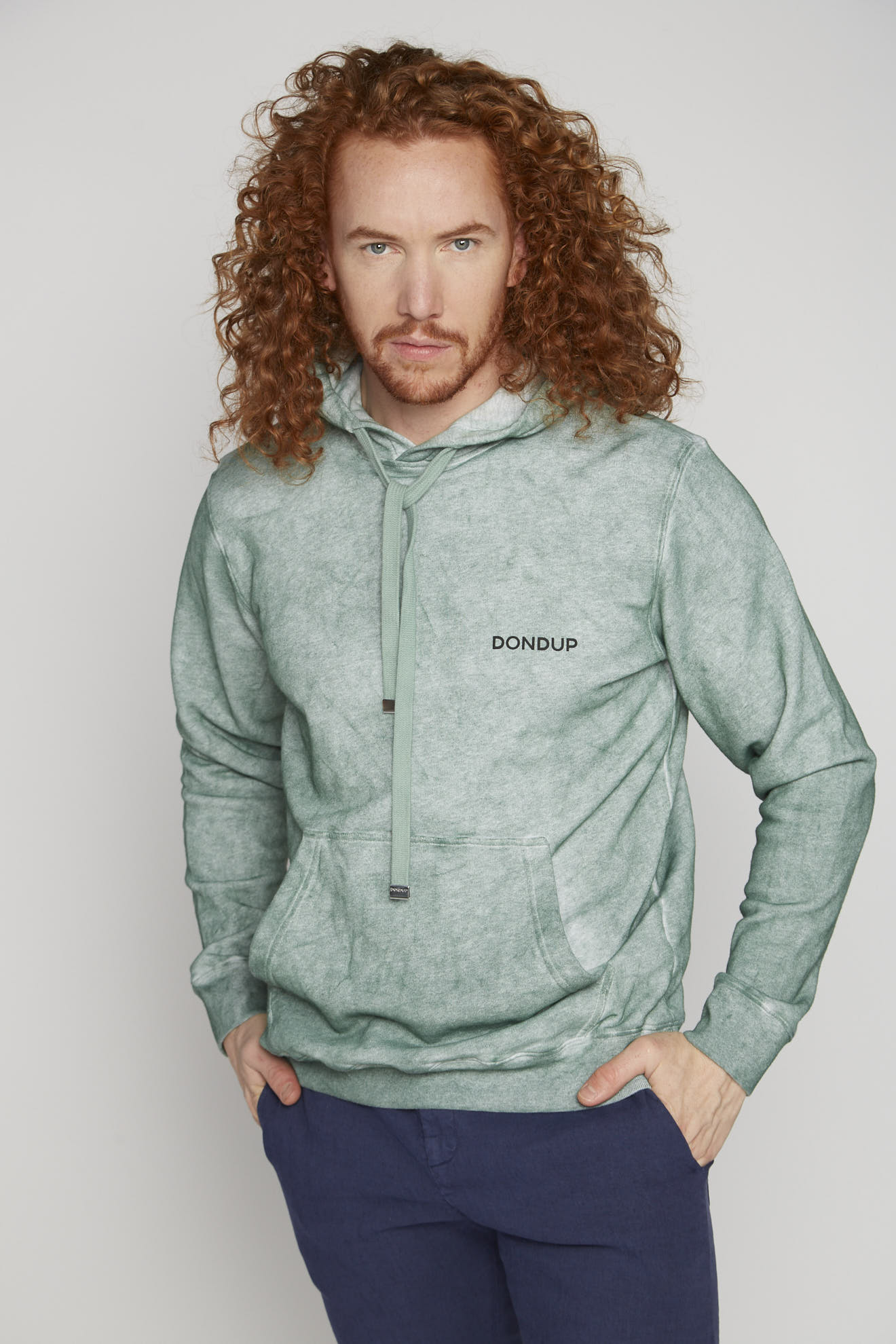 dondup hoodie green branded cotton model front
