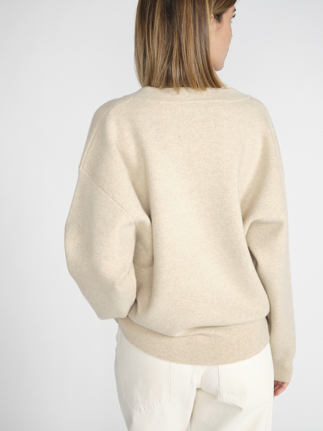 Extreme Cashmere N° 316 Lana - Jersey de cachemira con cuello de pico y doble faz  beige Talla única