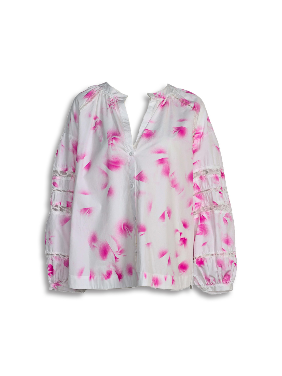 Long sleeve blouse with lace details in cotton