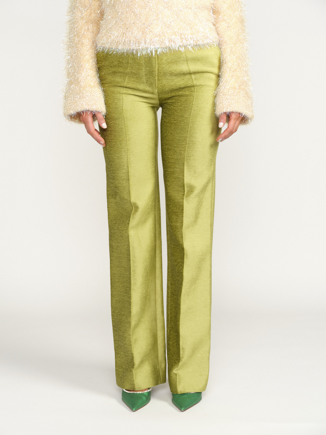 Victoria Beckham Lux Chenille Tailored Trousers - Suit style trousers with wide leg green 36