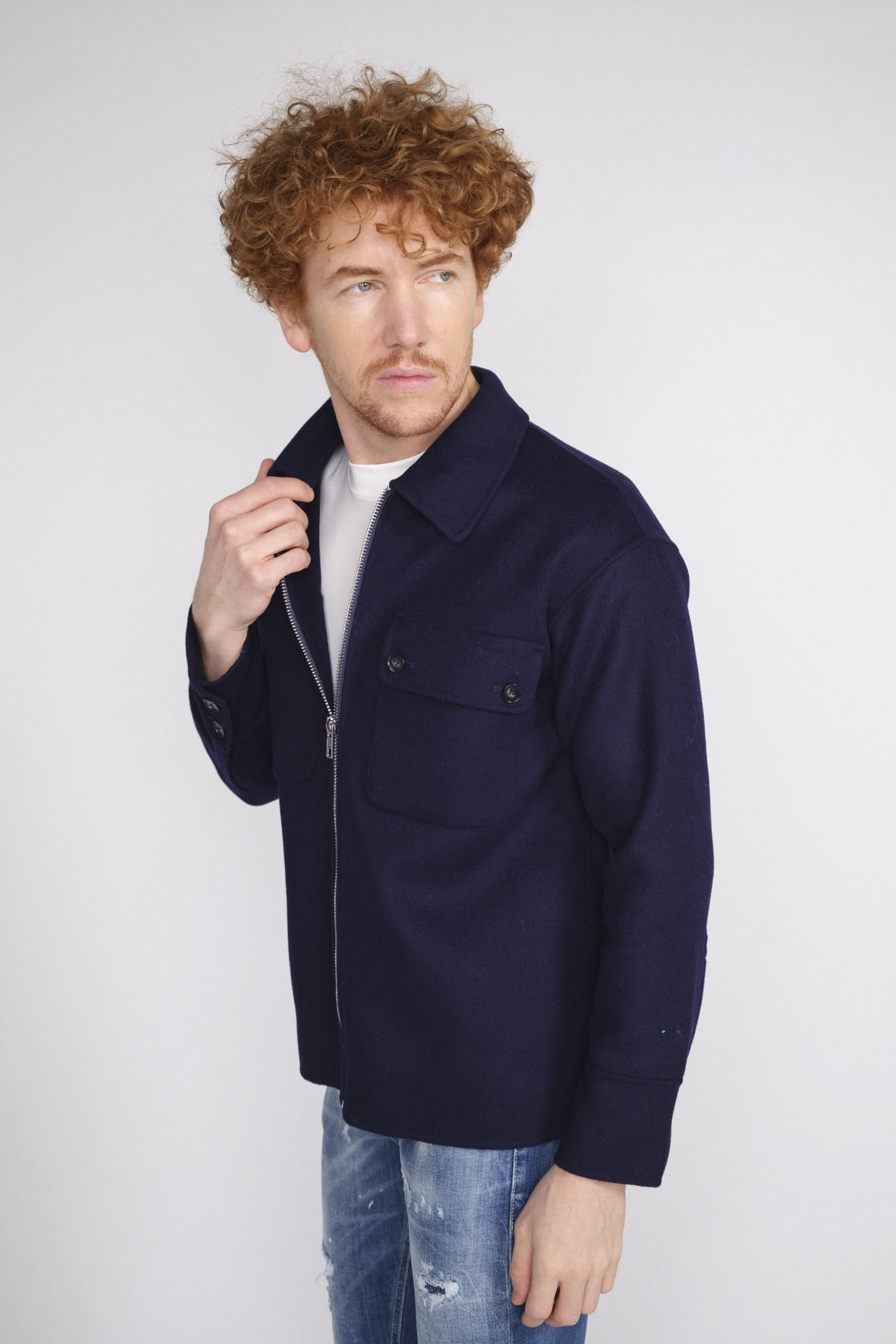 Arma Zane - Giacca stile camicia oversize in lana blu 52