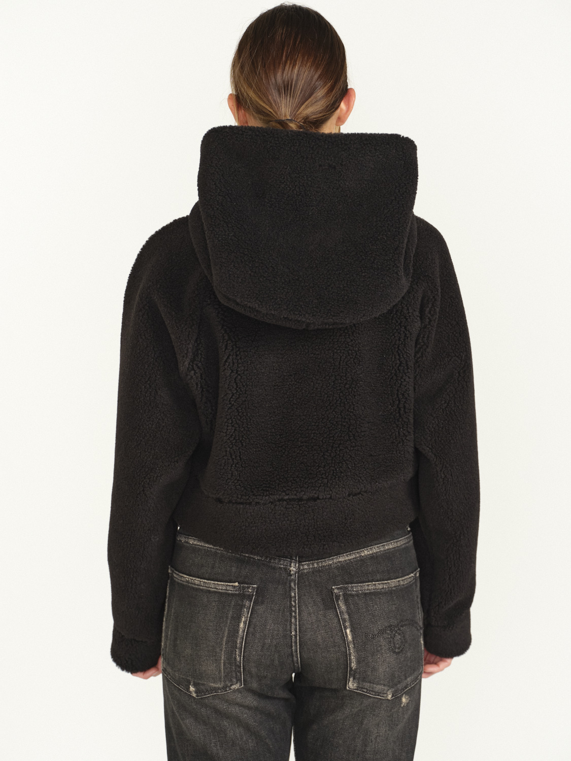 Patou Cropped hoodie with logo patch and hood  black M