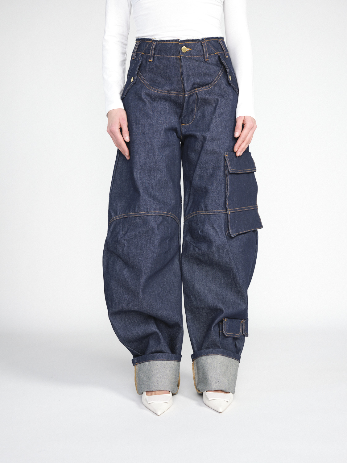 Darkpark Rosalind Denim – Oversized Cargo Jeans aus Baumwolle blau S/M
