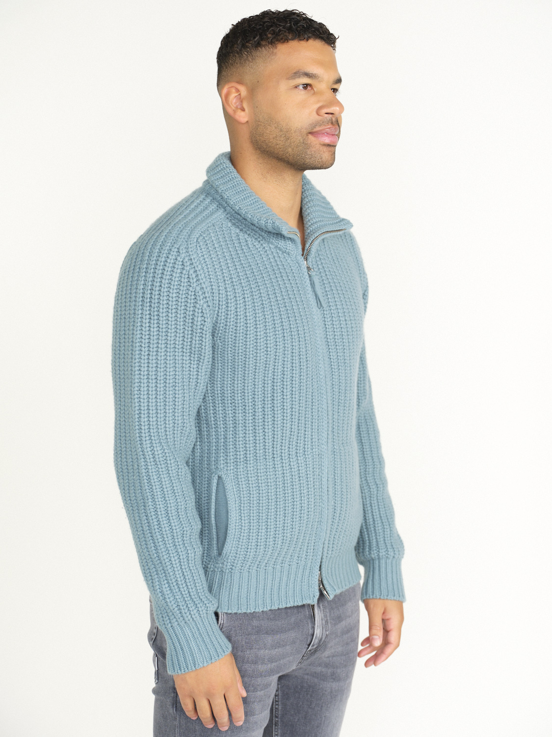 Stephan Boya Shaquil Rib - Rib knit cardigan   blue L