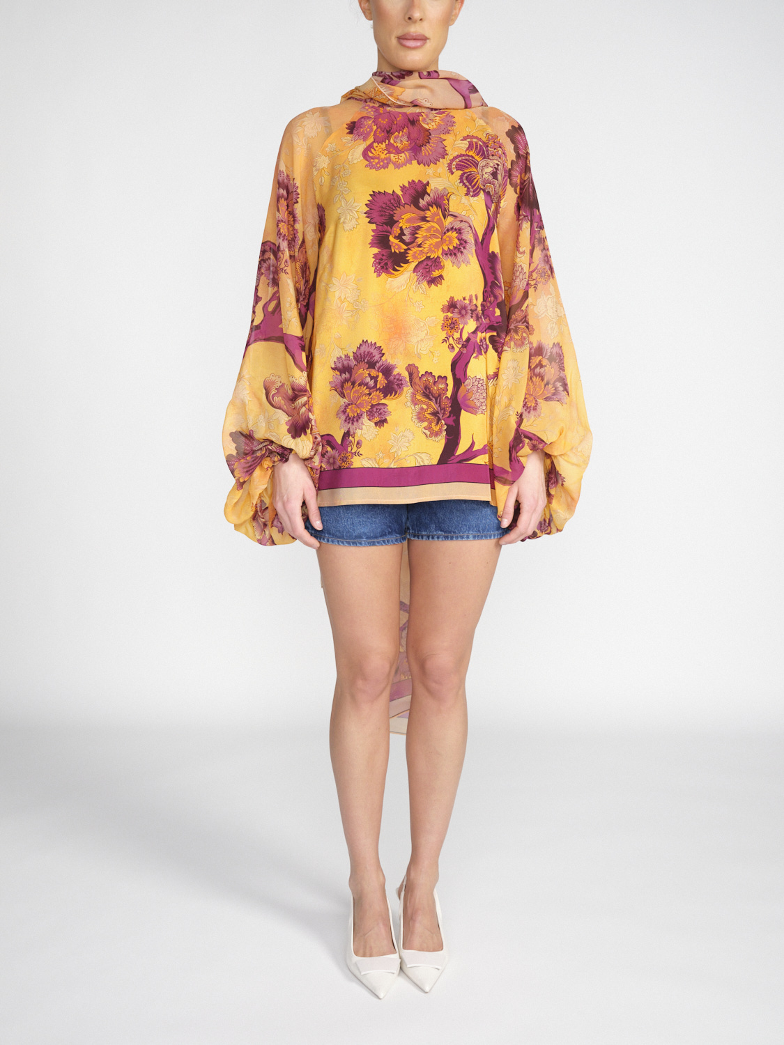 For restless sleepers Silk blouse with floral design and layered effects  multi XS