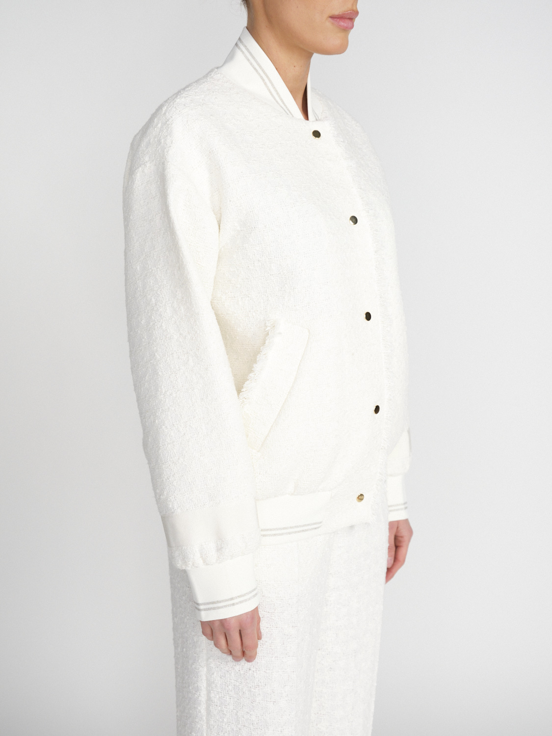 Lorena Antoniazzi Casual tweed bomber jacket with glitter details  white SM