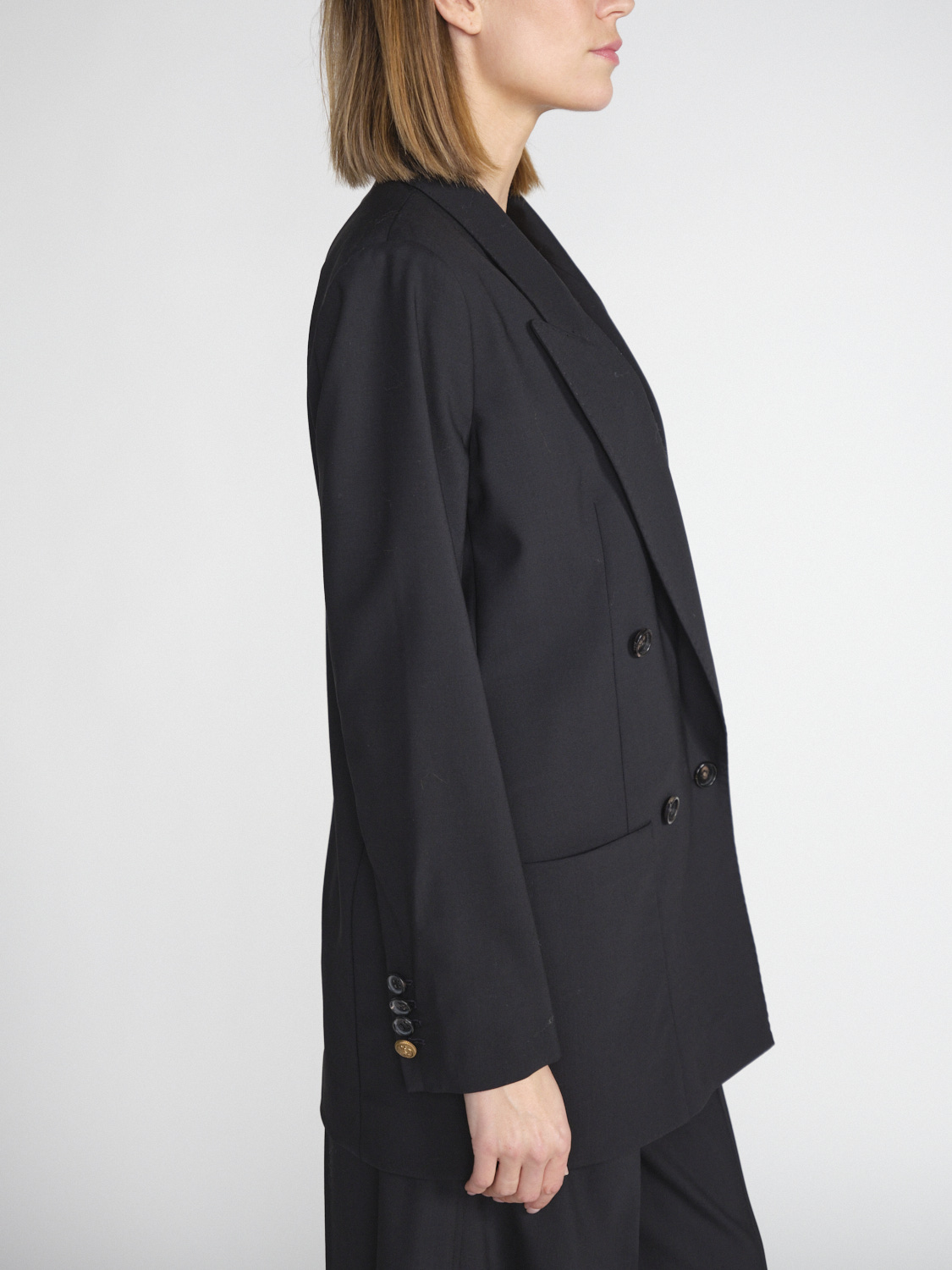 Lorena Antoniazzi Double-breasted blazer in virgin wool and stretch  black 34