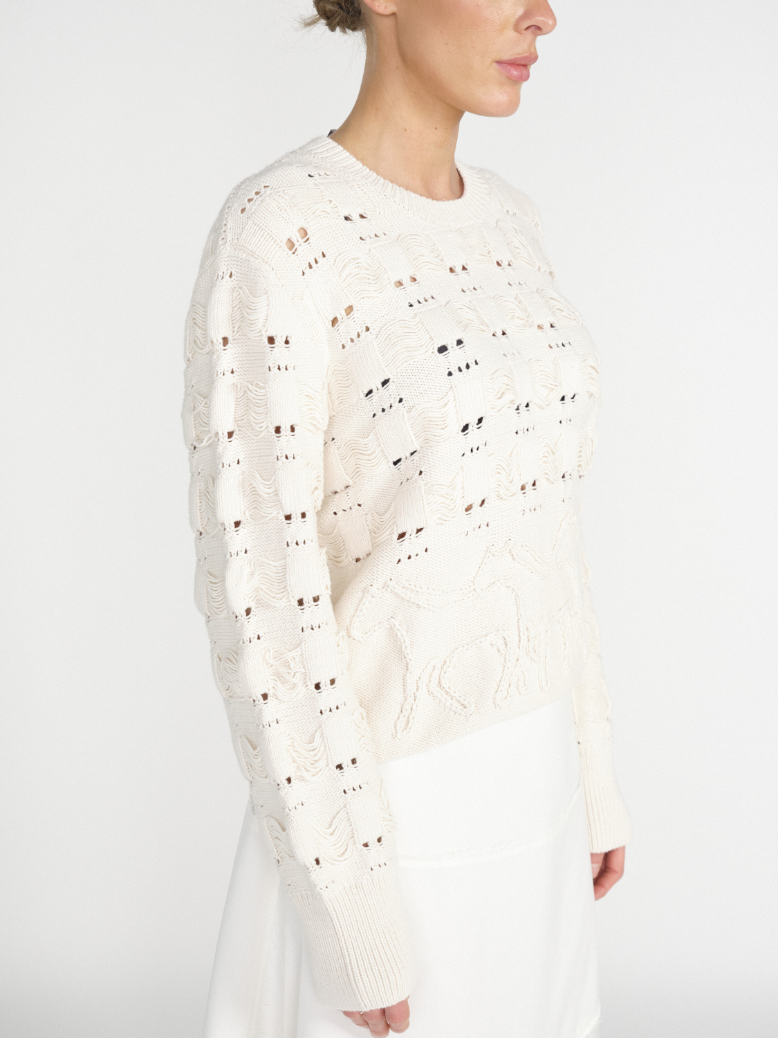 Antonia Zander Carola – cotton sweater with ajour pattern  creme L