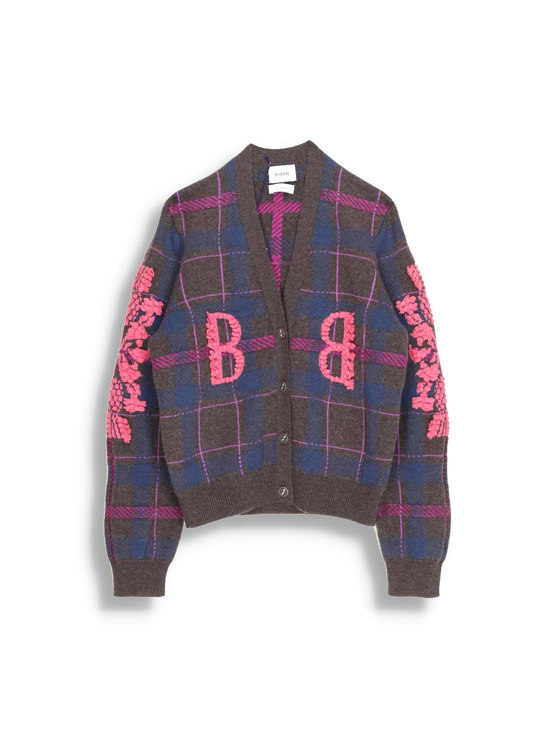 Tartan Cashmere Cardigan with B Logo - Cardigan with tartan pattern and cashmere logo