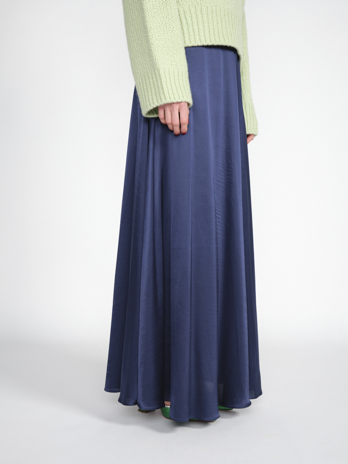 SIYU Lisos Seda - Stretchy maxi satin skirt  marine 36