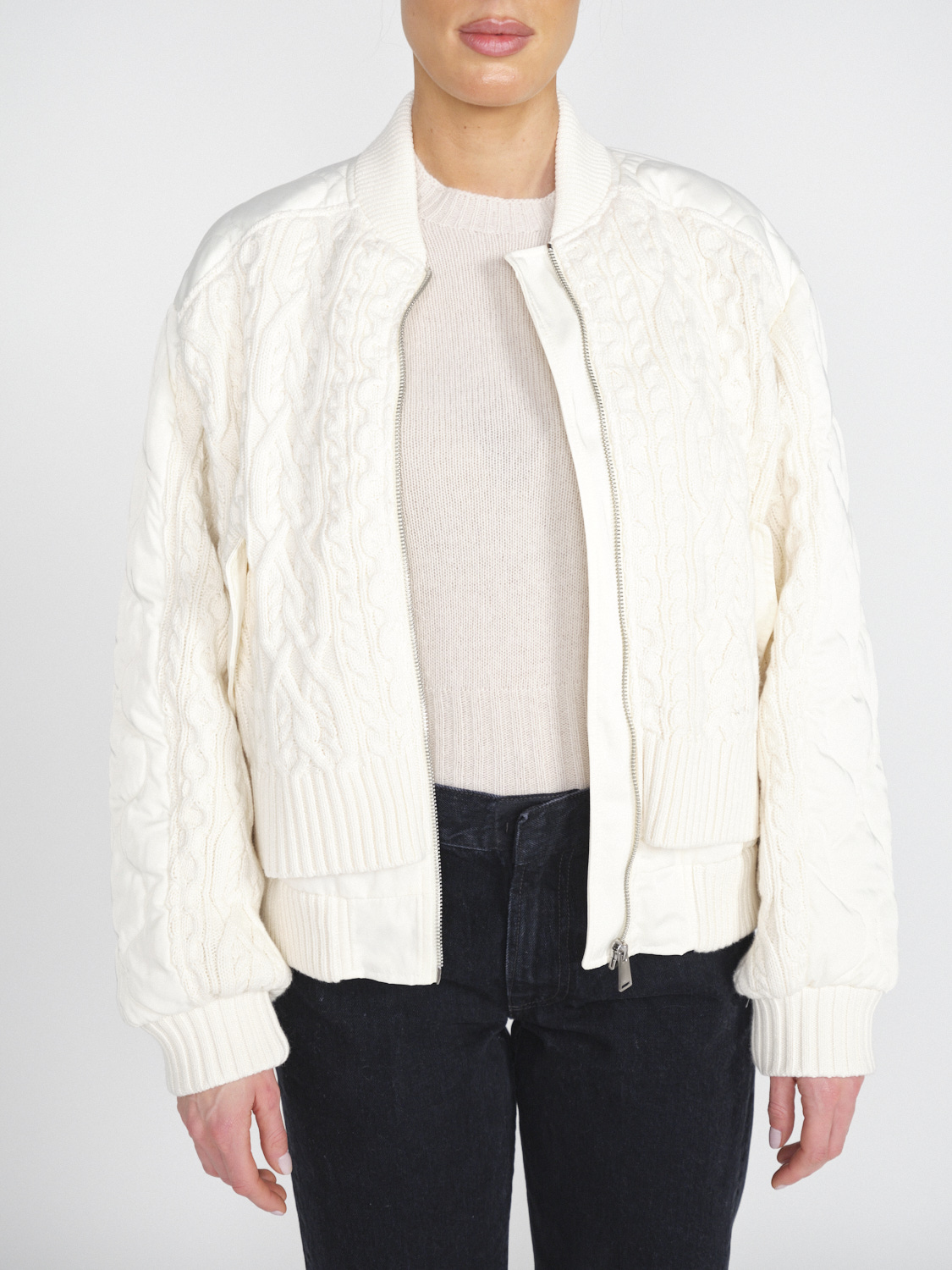 Simkhai Rollins Bomber - Cotton bomber jacket with knitted trim  creme S