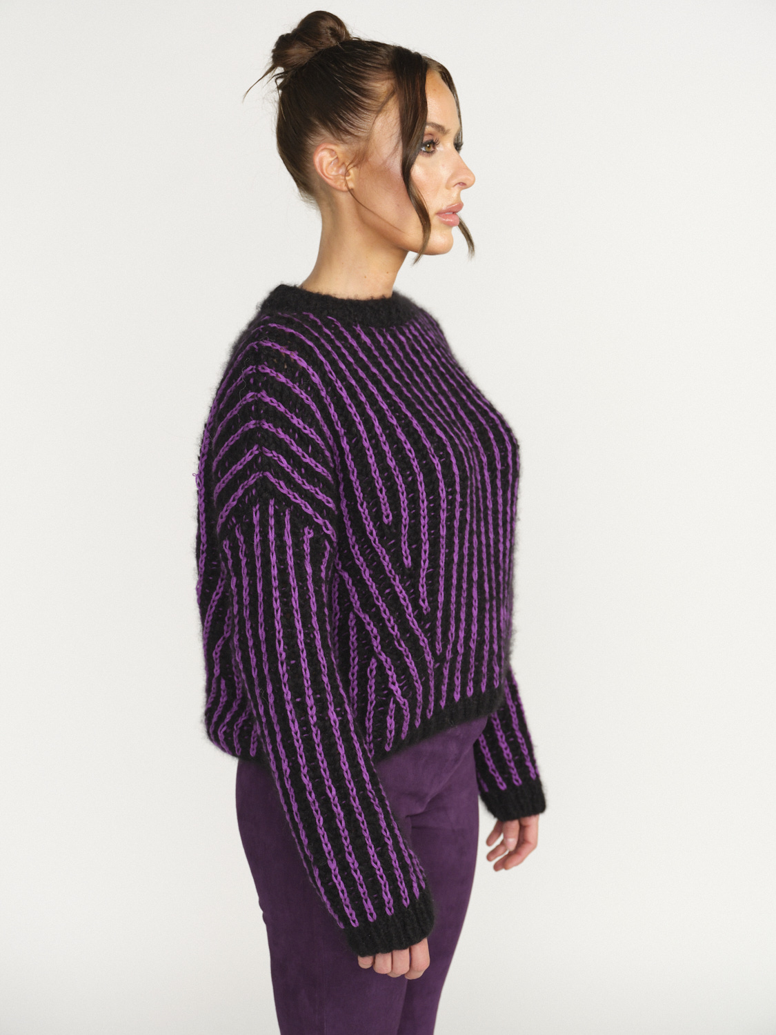 Maiami Cashmere Brioche - Chunky knit sweater in cashmere black S/M
