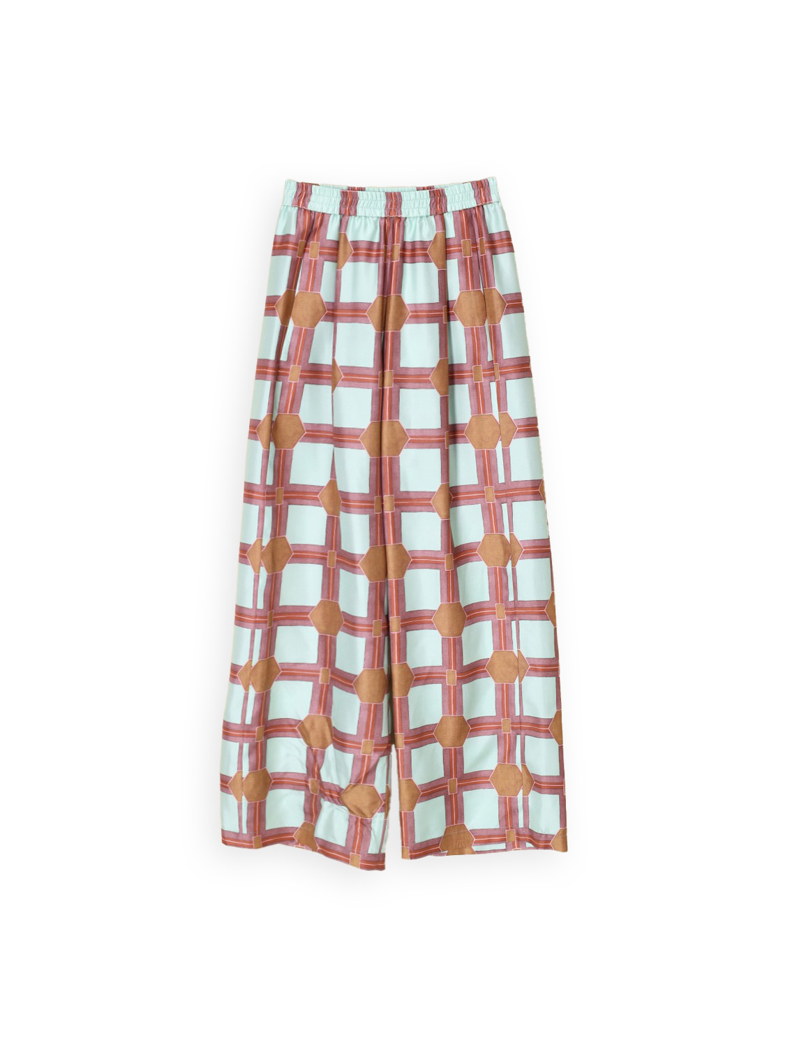 Silk crepe trousers with graphic pattern 