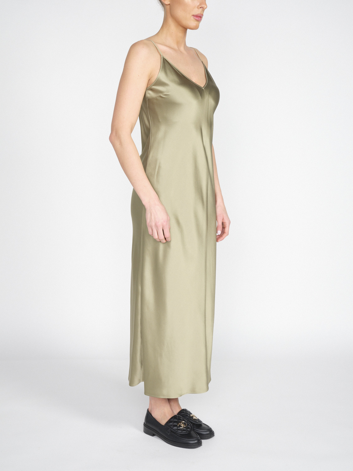 Joseph Clea Dress - silk satin midi dress  khaki 36
